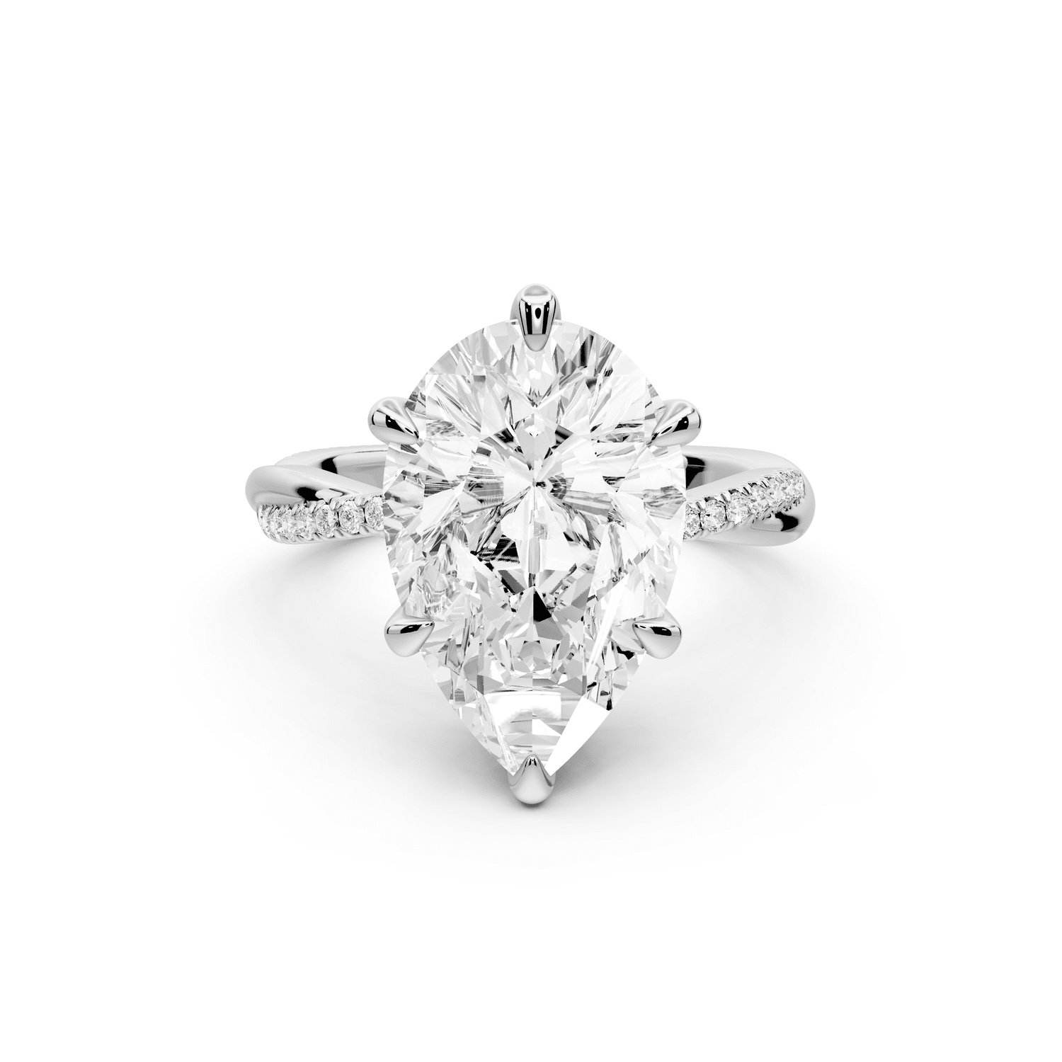 Ella - 5ct 14k white gold Pear Classic Solitaire Engagement Ring with Shared-Prong Pavé Band - Mr. Alex Jewelry