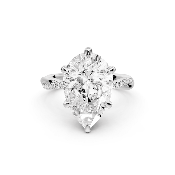 Ella - 5ct 14k white gold Pear Classic Solitaire Engagement Ring with Shared-Prong Pavé Band - Mr. Alex Jewelry