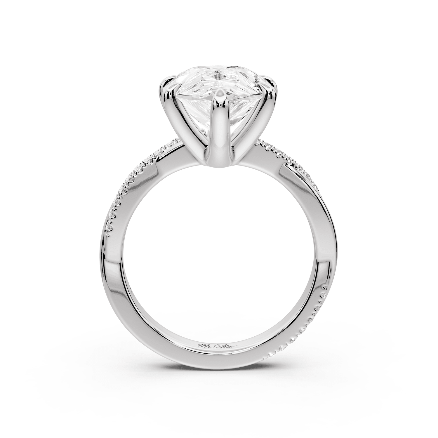 Ella - 5ct 14k white gold Pear Classic Solitaire Engagement Ring with Shared-Prong Pavé Band - Mr. Alex Jewelry