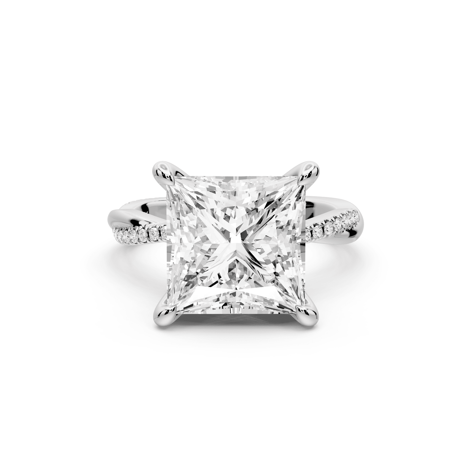 Ella - 5ct 14k white gold Princess Classic Solitaire Engagement Ring with Shared-Prong Pavé Band - Mr. Alex Jewelry