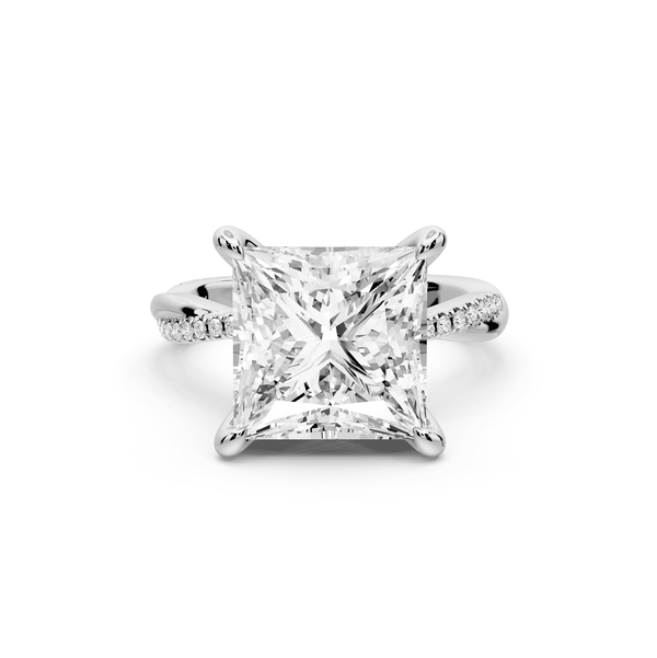 Ella - 5ct 14k white gold Princess Classic Solitaire Engagement Ring with Shared-Prong Pavé Band - Mr. Alex Jewelry