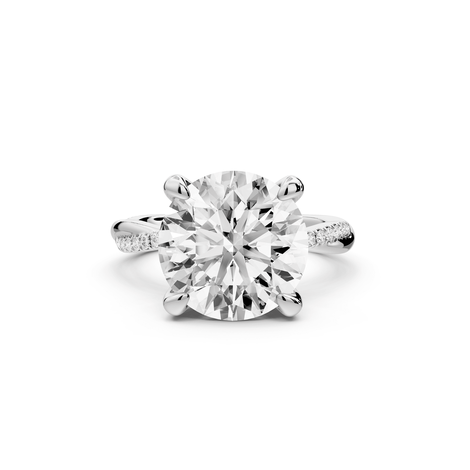 Ella - 5ct 14k white gold Round Classic Solitaire Engagement Ring with Shared-Prong Pavé Band - Mr. Alex Jewelry