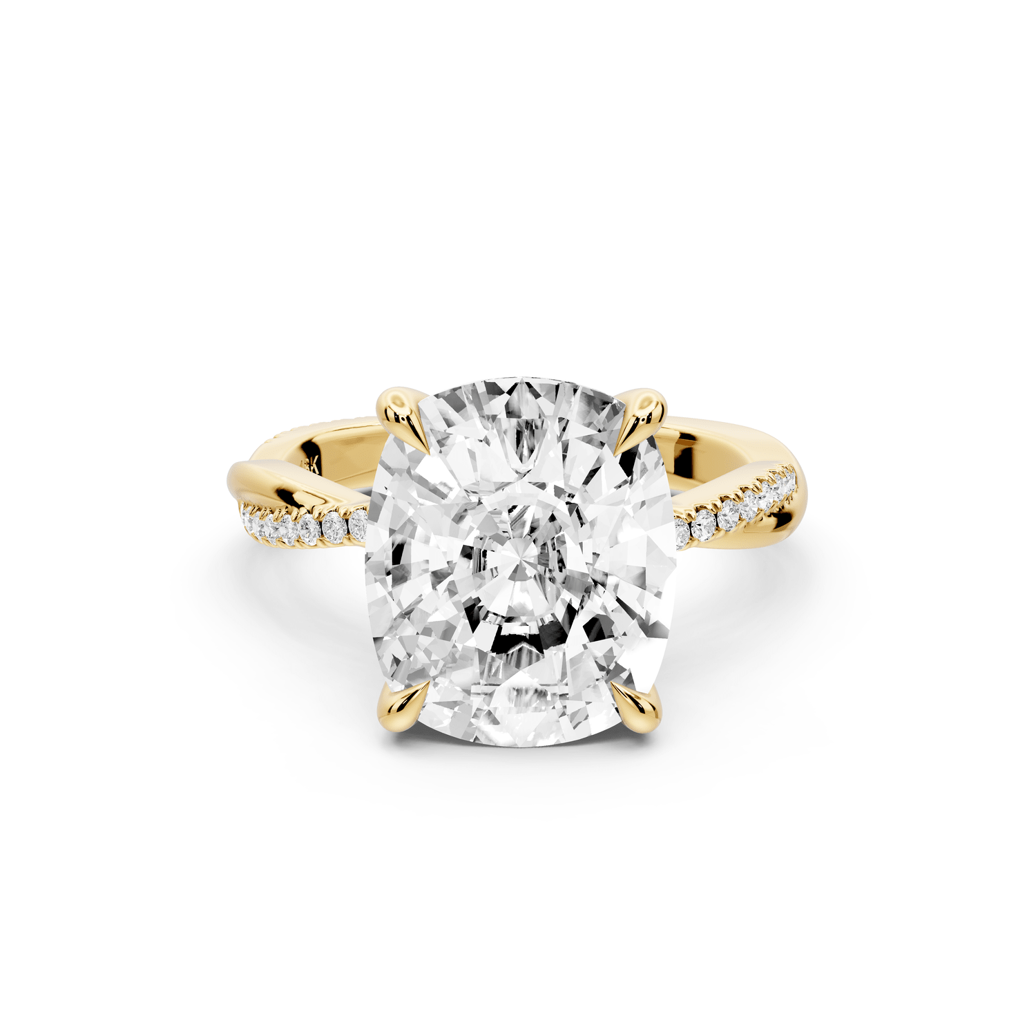 Ella - 5ct 14k yellow gold Ecushion Classic Solitaire Engagement Ring with Shared-Prong Pavé Band - Mr. Alex Jewelry