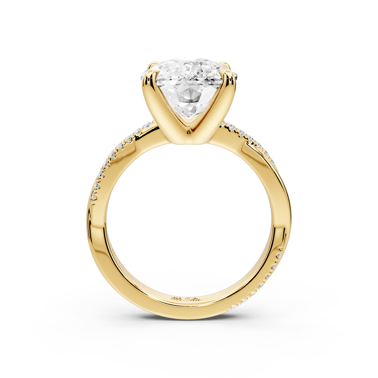 Ella - 5ct 14k yellow gold Ecushion Classic Solitaire Engagement Ring with Shared-Prong Pavé Band - Mr. Alex Jewelry