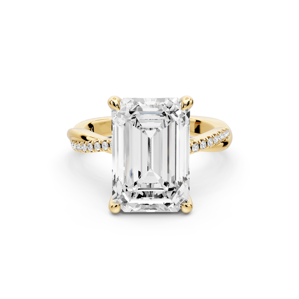 Ella - 5ct 14k yellow gold Emerald Classic Solitaire Engagement Ring with Shared-Prong Pavé Band - Mr. Alex Jewelry
