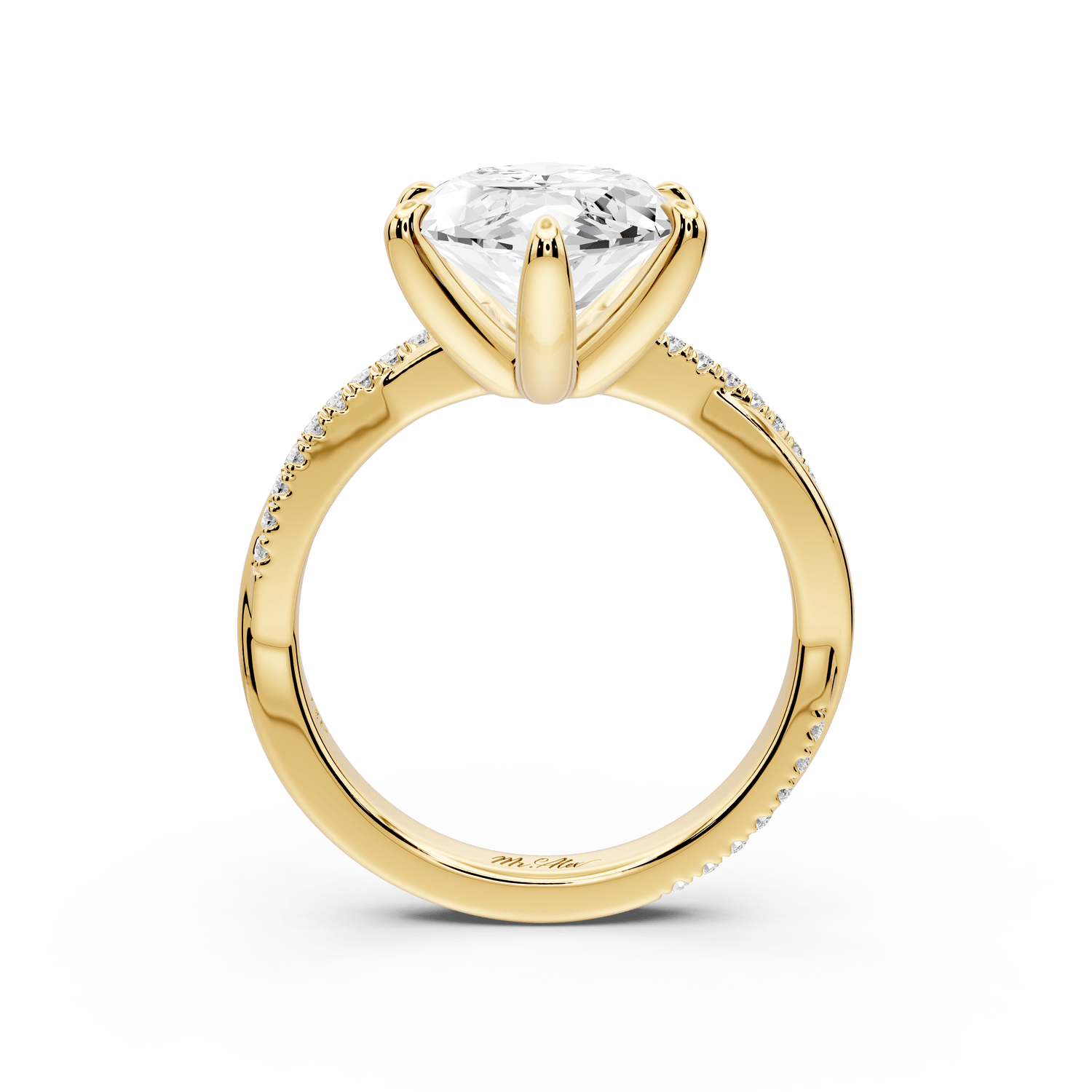 Ella - 5ct 14k yellow gold Marquise Classic Solitaire Engagement Ring with Shared-Prong Pavé Band - Mr. Alex Jewelry