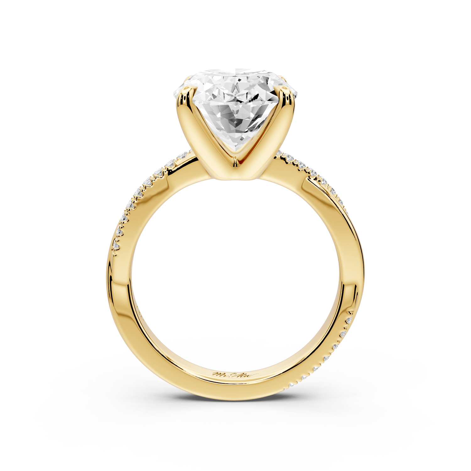 Ella - 5ct 14k yellow gold Oval Classic Solitaire Engagement Ring with Shared-Prong Pavé Band - Mr. Alex Jewelry