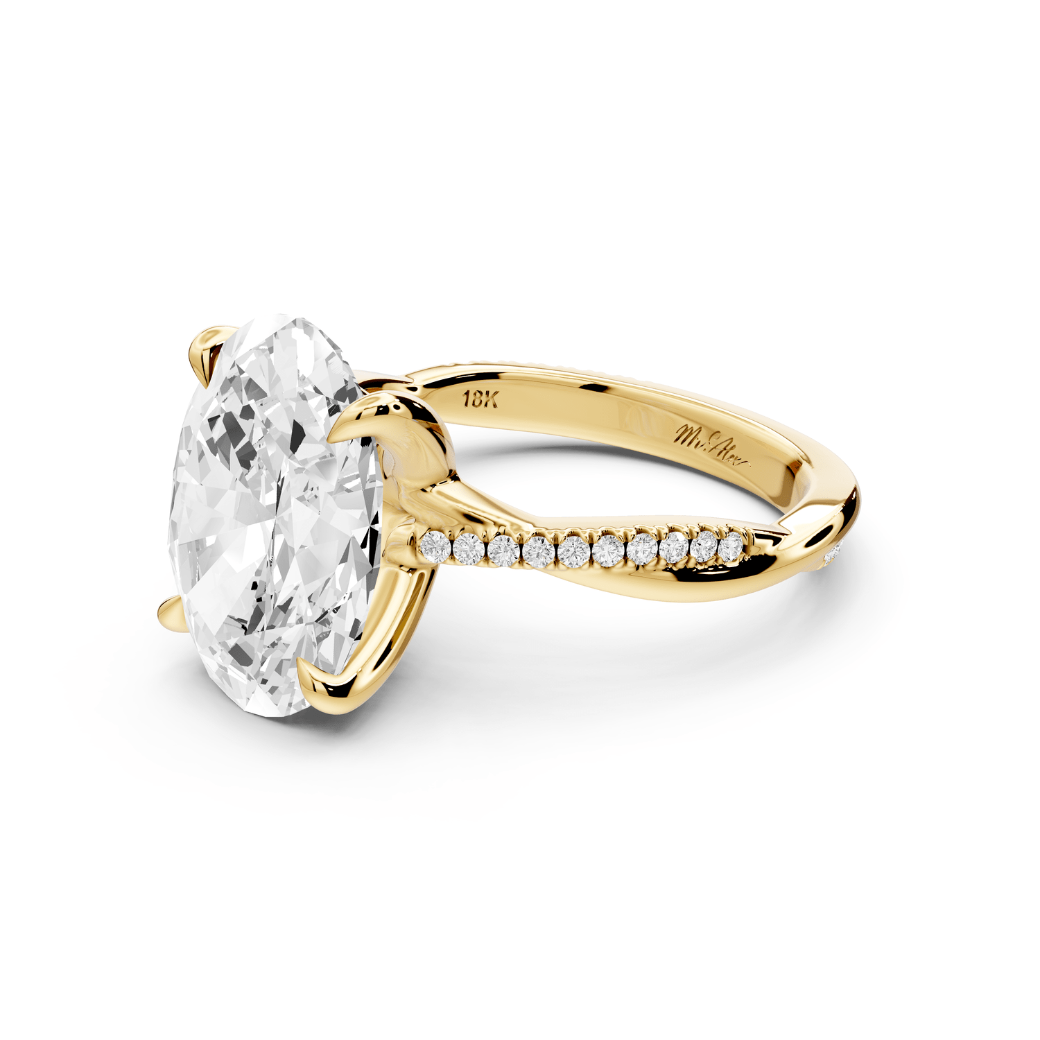 Ella - 5ct 14k yellow gold Oval Classic Solitaire Engagement Ring with Shared-Prong Pavé Band - Mr. Alex Jewelry