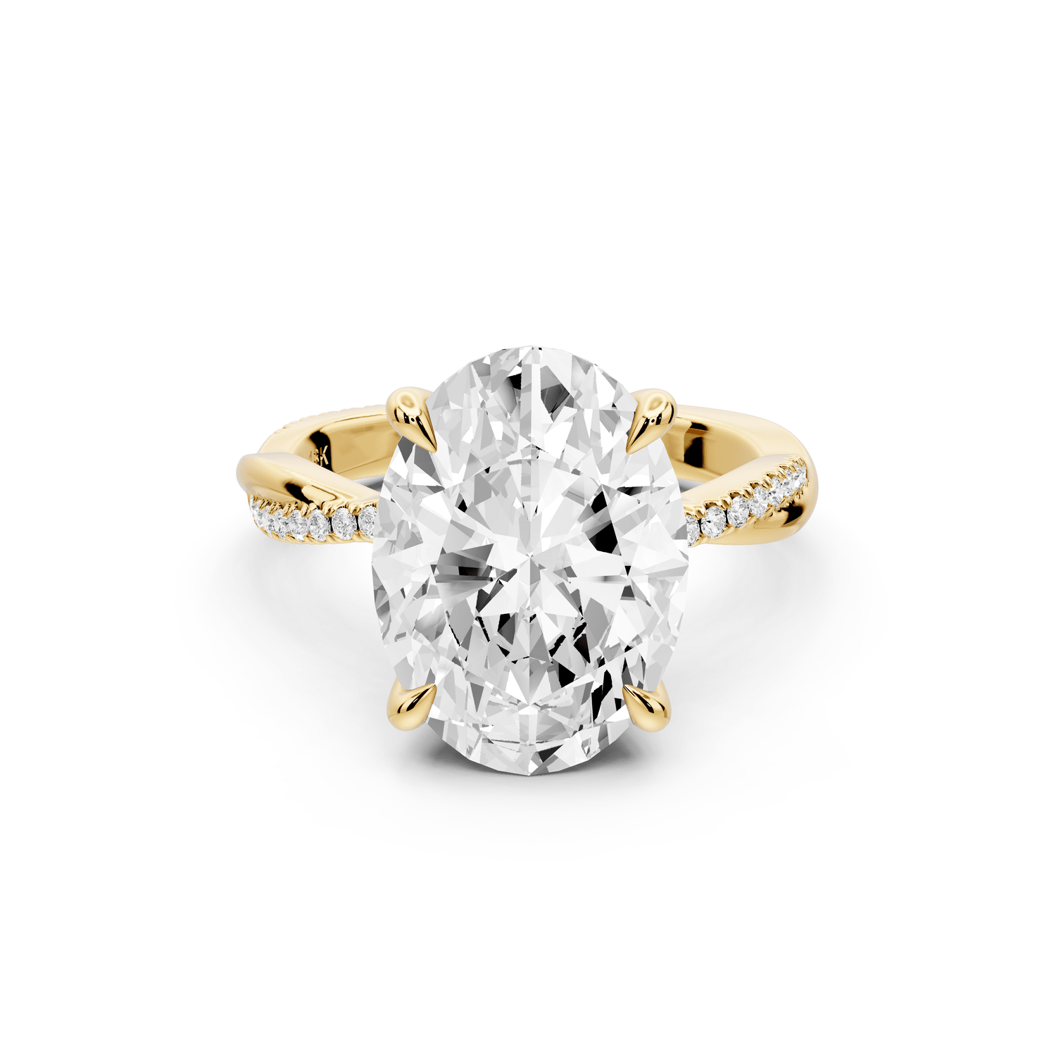 Ella - 5ct 14k yellow gold Oval Classic Solitaire Engagement Ring with Shared-Prong Pavé Band - Mr. Alex Jewelry