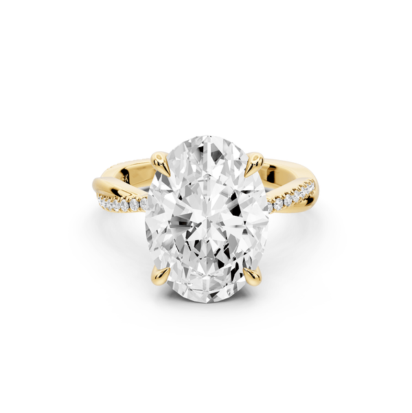 Ella - 5ct 14k yellow gold Oval Classic Solitaire Engagement Ring with Shared-Prong Pavé Band - Mr. Alex Jewelry