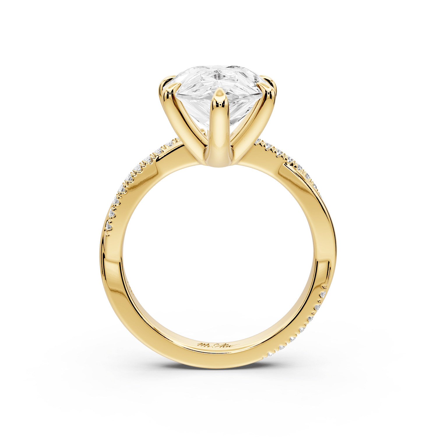 Ella - 5ct 14k yellow gold Pear Classic Solitaire Engagement Ring with Shared-Prong Pavé Band - Mr. Alex Jewelry