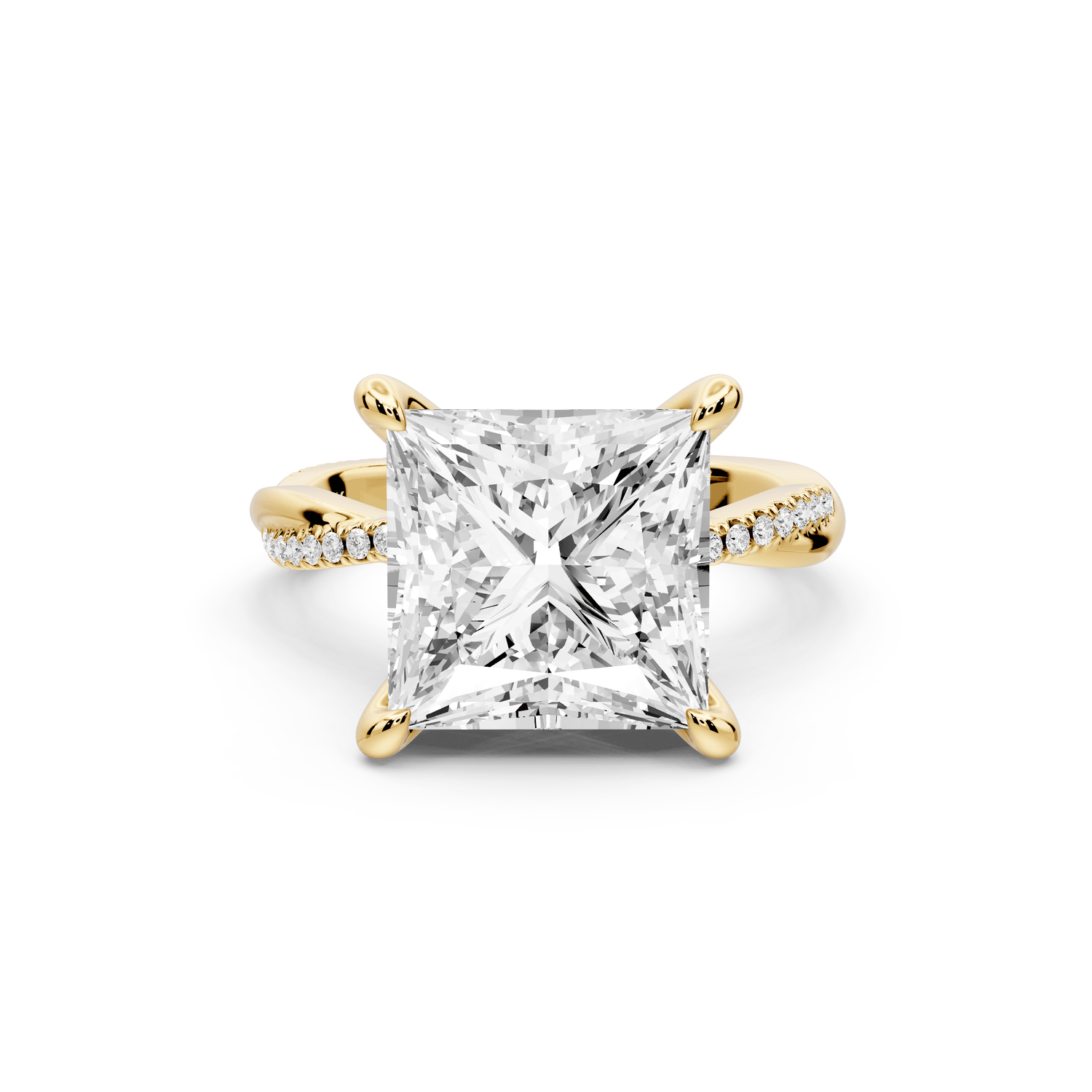 Ella - 5ct 14k yellow gold Princess Classic Solitaire Engagement Ring with Shared-Prong Pavé Band - Mr. Alex Jewelry