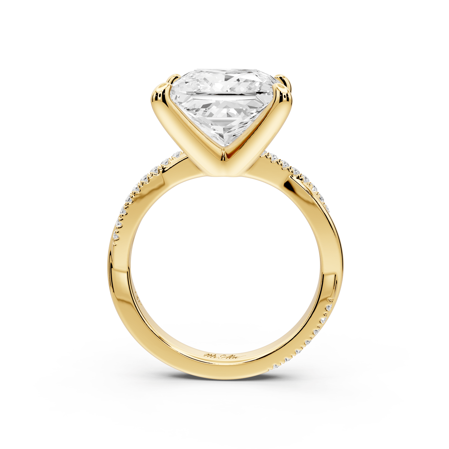 Ella - 5ct 14k yellow gold Princess Classic Solitaire Engagement Ring with Shared-Prong Pavé Band - Mr. Alex Jewelry
