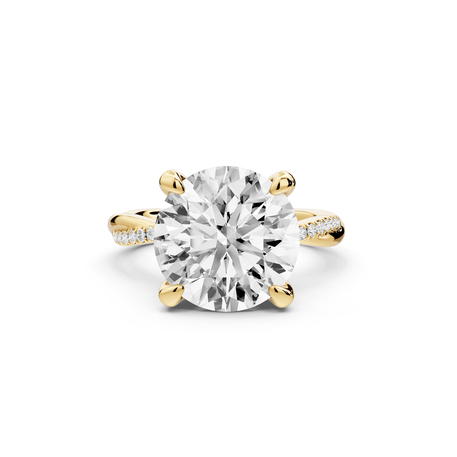 Ella - 5ct 14k yellow gold Round Classic Solitaire Engagement Ring with Shared-Prong Pavé Band - Mr. Alex Jewelry