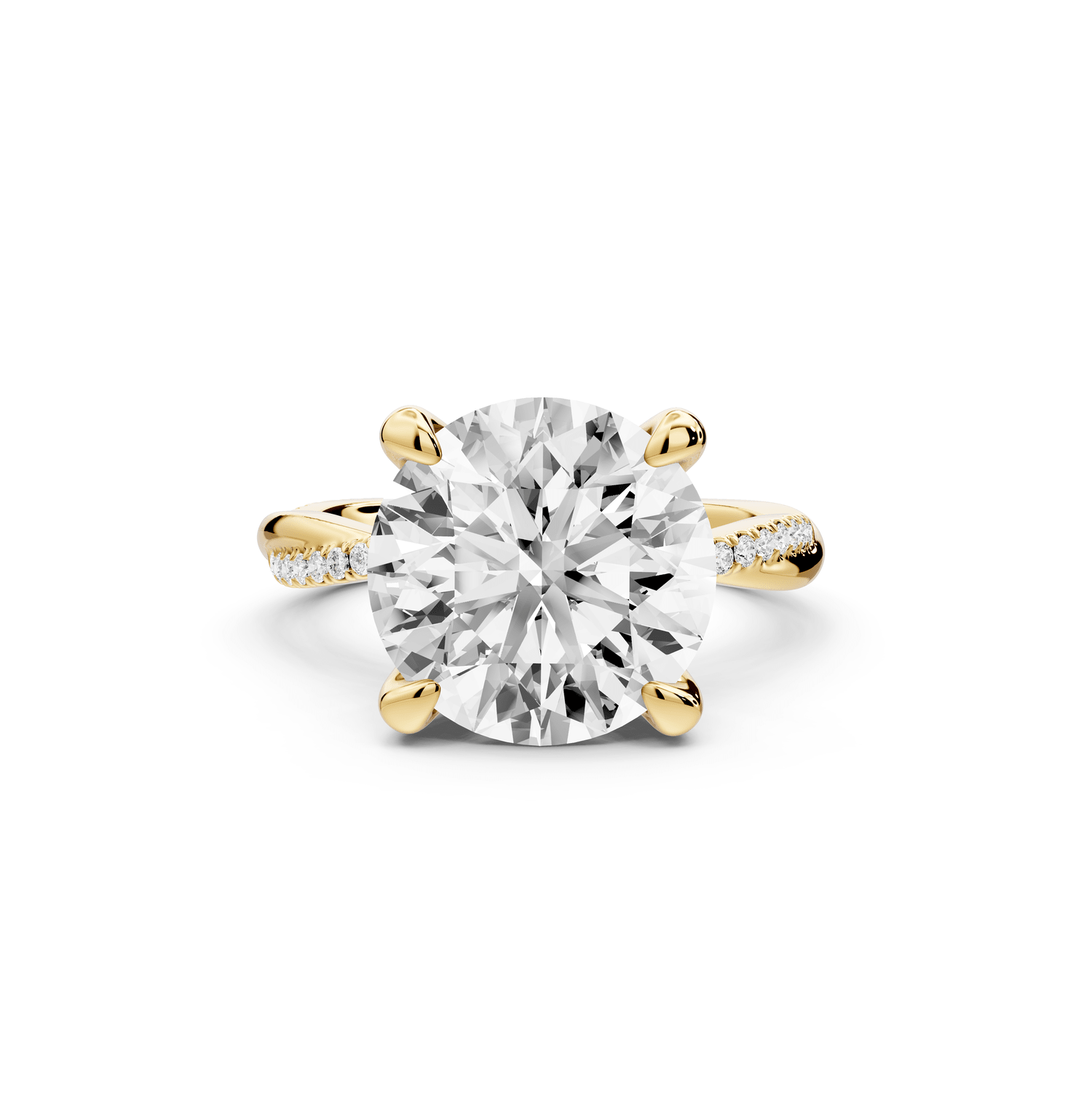 Ella - 5ct 14k yellow gold Round Classic Solitaire Engagement Ring with Shared-Prong Pavé Band - Mr. Alex Jewelry