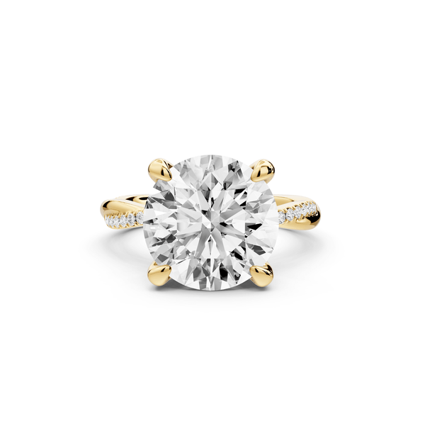 Ella - 5ct 14k yellow gold Round Classic Solitaire Engagement Ring with Shared-Prong Pavé Band - Mr. Alex Jewelry