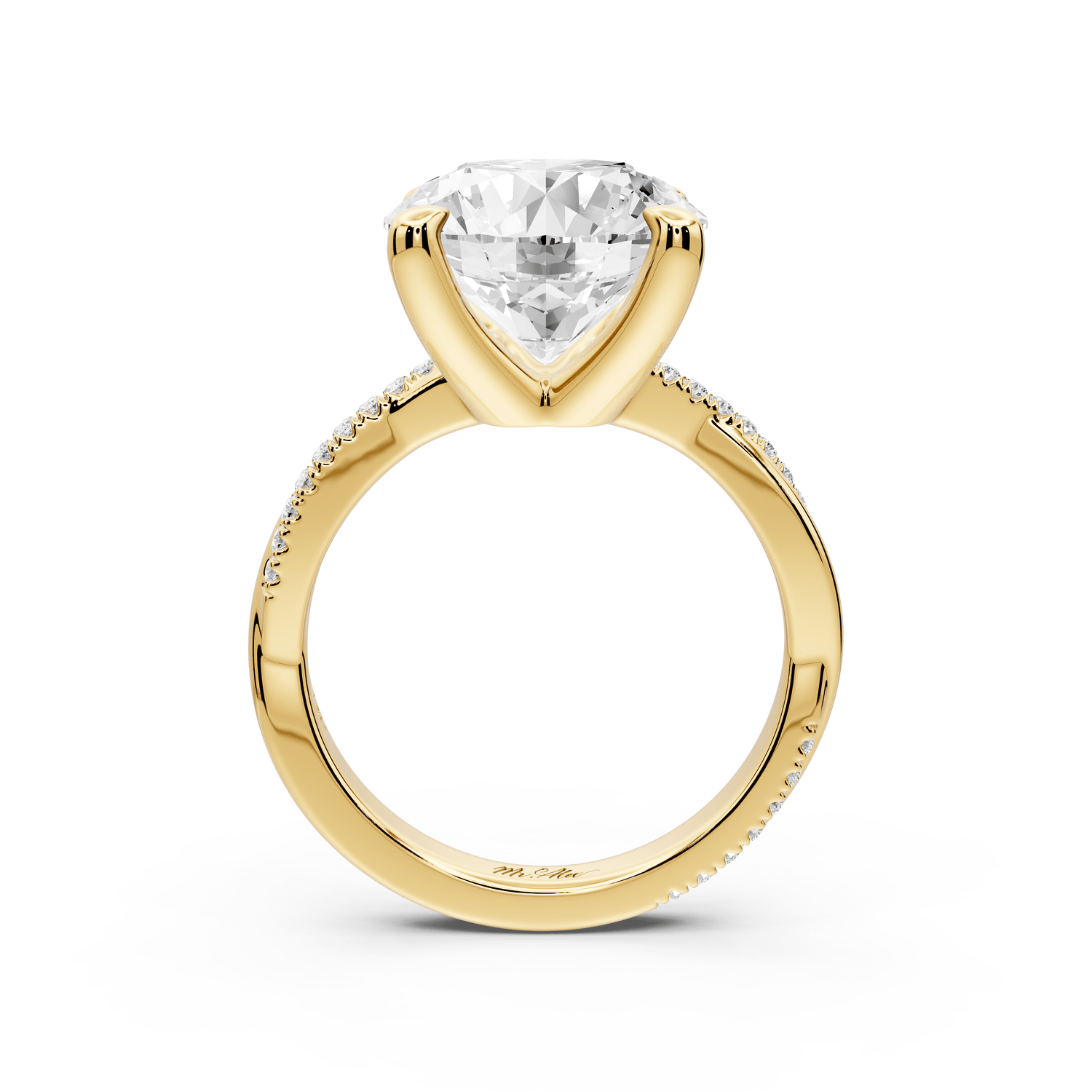 Ella - 5ct 14k yellow gold Round Classic Solitaire Engagement Ring with Shared-Prong Pavé Band - Mr. Alex Jewelry