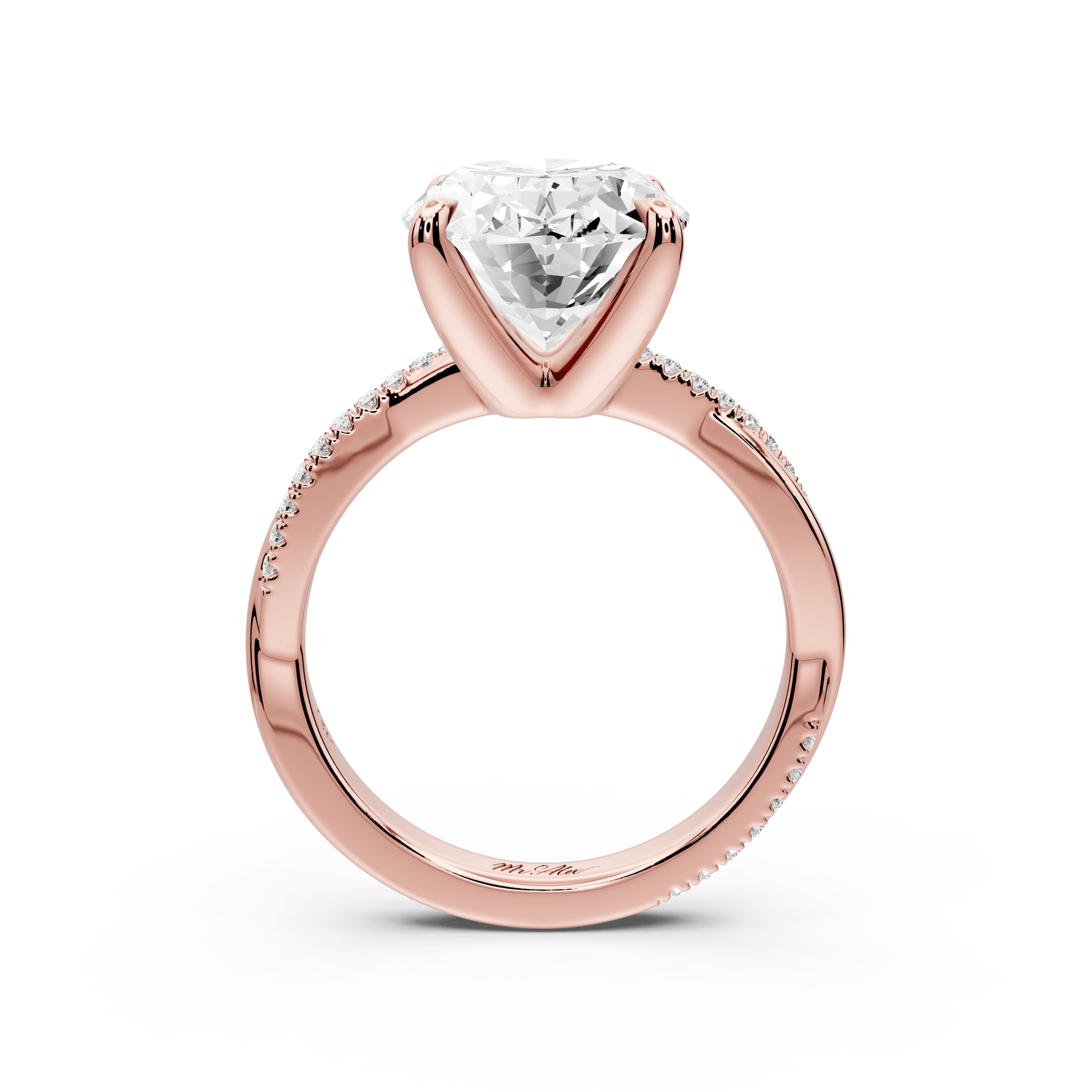 Ella - 5ct 18k rose gold Oval Classic Solitaire Engagement Ring with Shared-Prong Pavé Band - Mr. Alex Jewelry