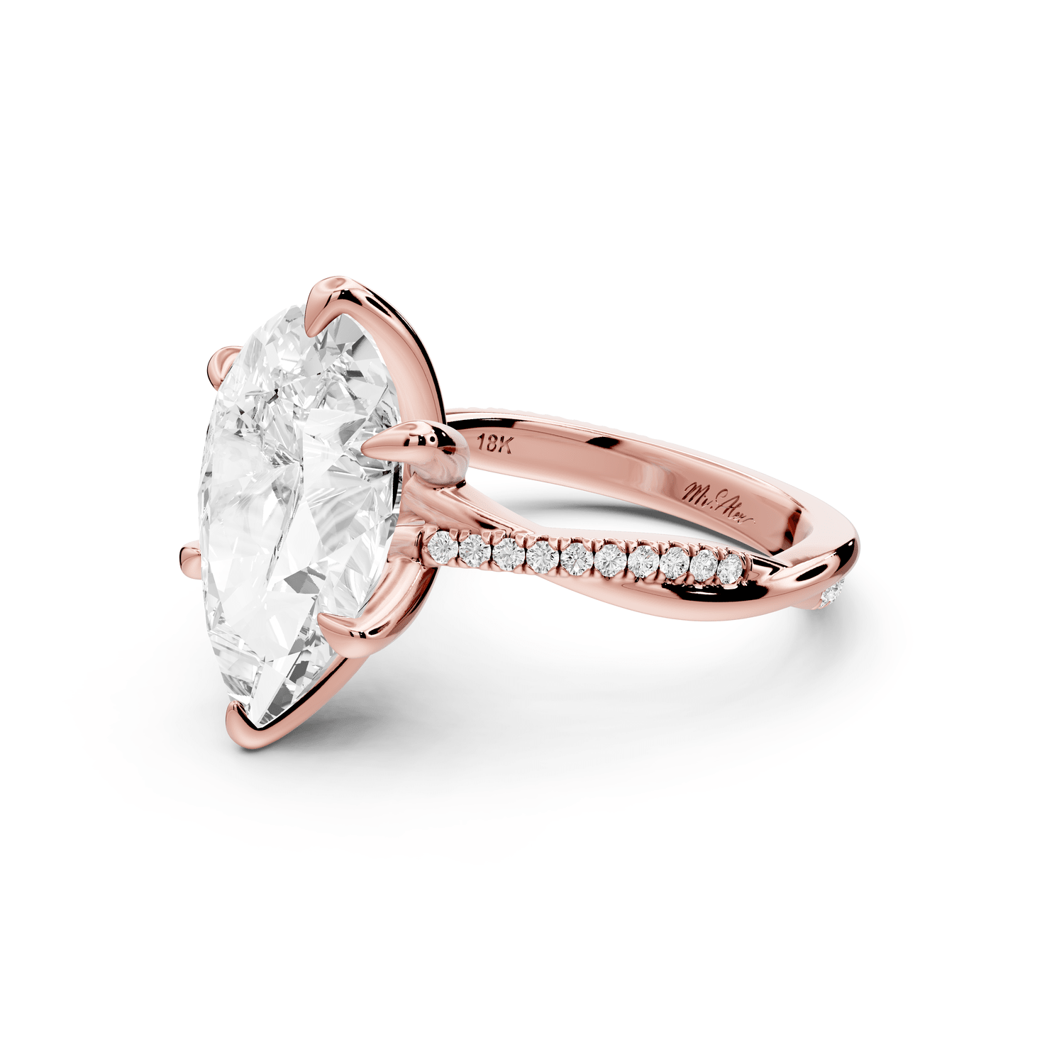 Ella - 5ct 18k rose gold Pear Classic Solitaire Engagement Ring with Shared-Prong Pavé Band - Mr. Alex Jewelry