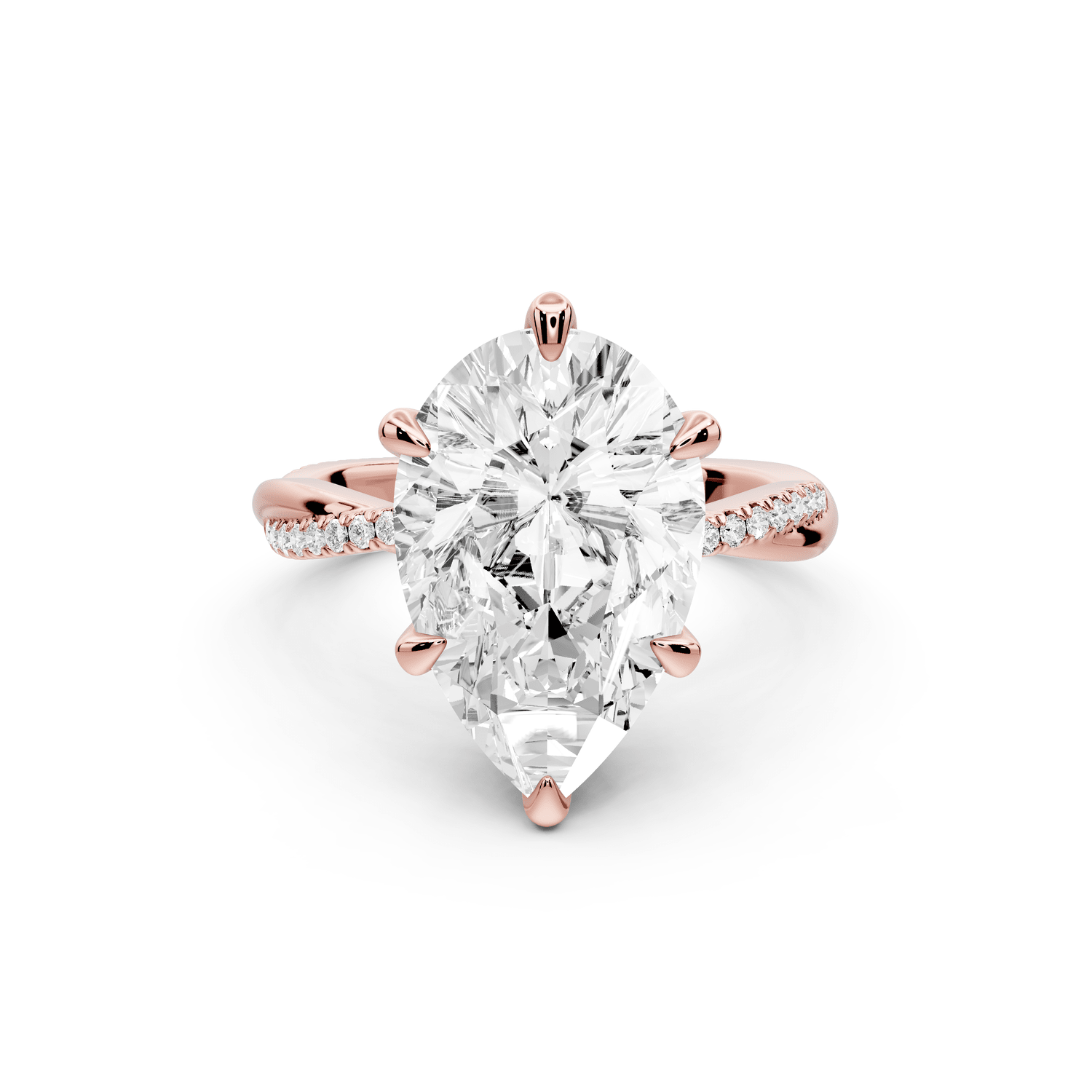 Ella - 5ct 18k rose gold Pear Classic Solitaire Engagement Ring with Shared-Prong Pavé Band - Mr. Alex Jewelry