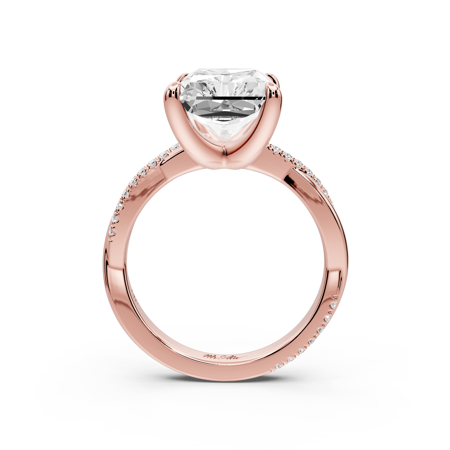 Ella - 5ct 18k rose gold Radiant Classic Solitaire Engagement Ring with Shared-Prong Pavé Band - Mr. Alex Jewelry