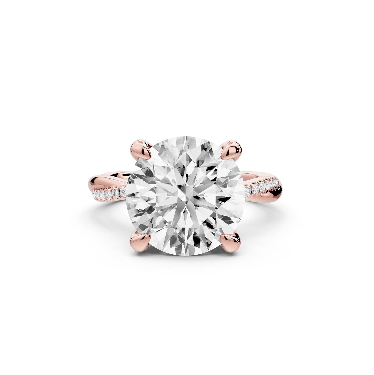 Ella - 5ct 18k rose gold Round Classic Solitaire Engagement Ring with Shared-Prong Pavé Band - Mr. Alex Jewelry