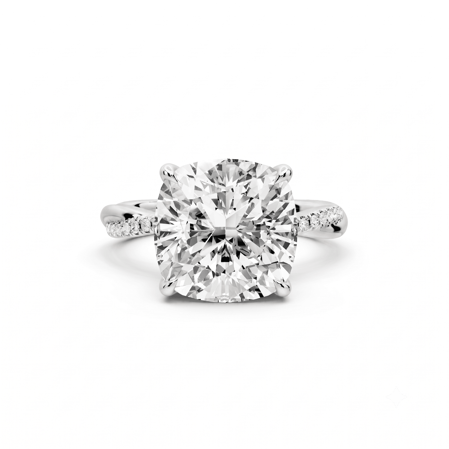 Ella - 5ct 18k white gold Cushion Classic Solitaire Engagement Ring with Shared-Prong Pavé Band - Mr. Alex Jewelry