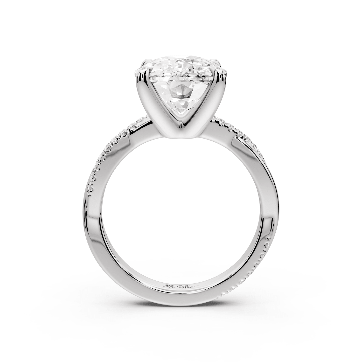 Ella - 5ct 18k white gold Ecushion Classic Solitaire Engagement Ring with Shared-Prong Pavé Band - Mr. Alex Jewelry