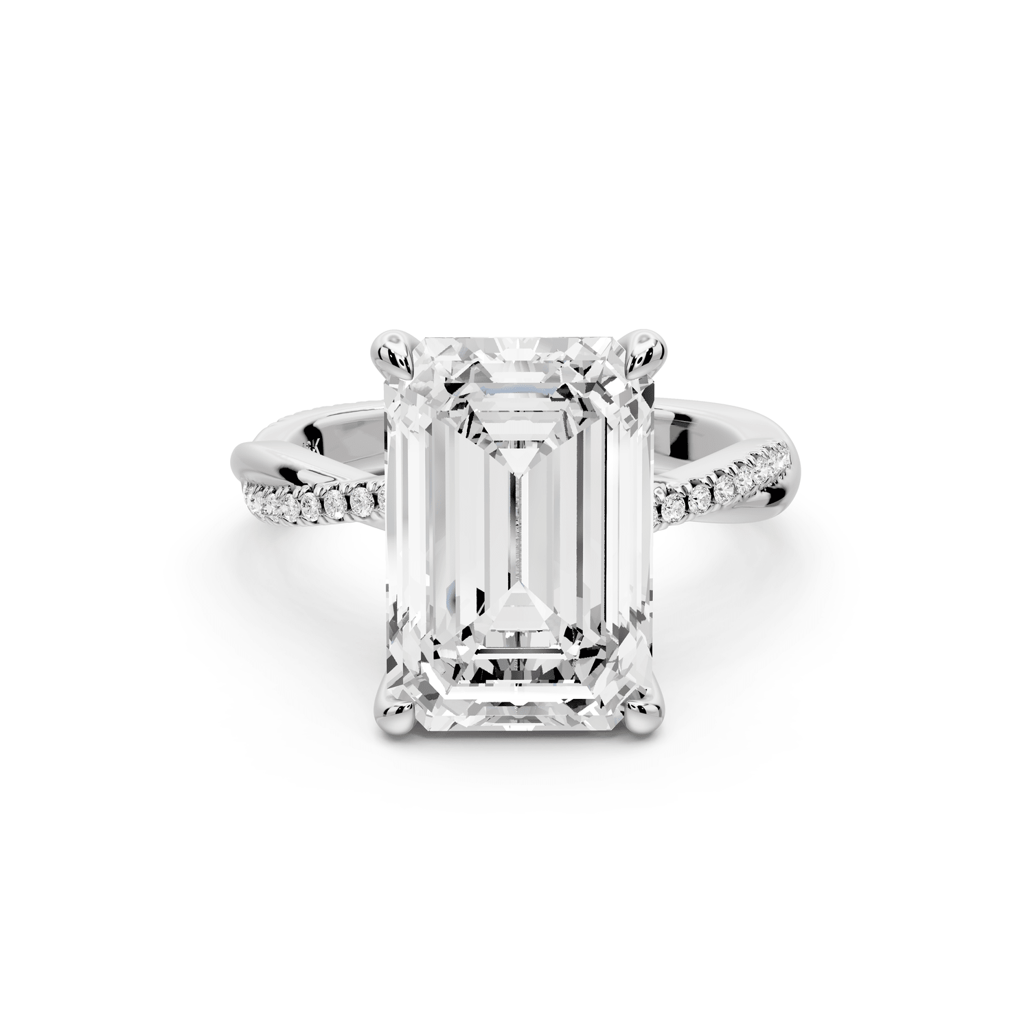 Ella - 5ct 18k white gold Emerald Classic Solitaire Engagement Ring with Shared-Prong Pavé Band - Mr. Alex Jewelry