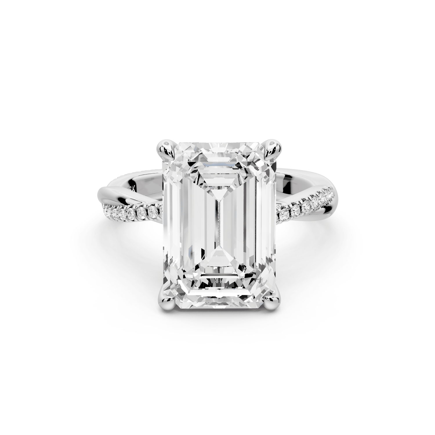 Ella - 5ct 18k white gold Emerald Classic Solitaire Engagement Ring with Shared-Prong Pavé Band - Mr. Alex Jewelry
