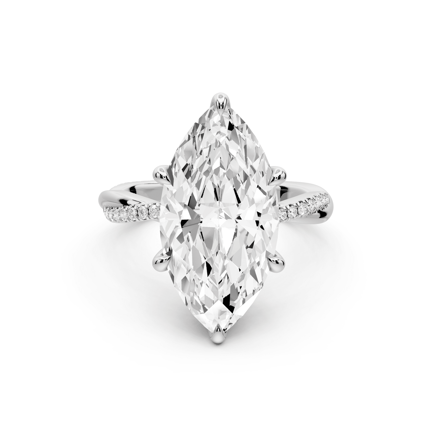 Ella - 5ct 18k white gold Marquise Classic Solitaire Engagement Ring with Shared-Prong Pavé Band - Mr. Alex Jewelry