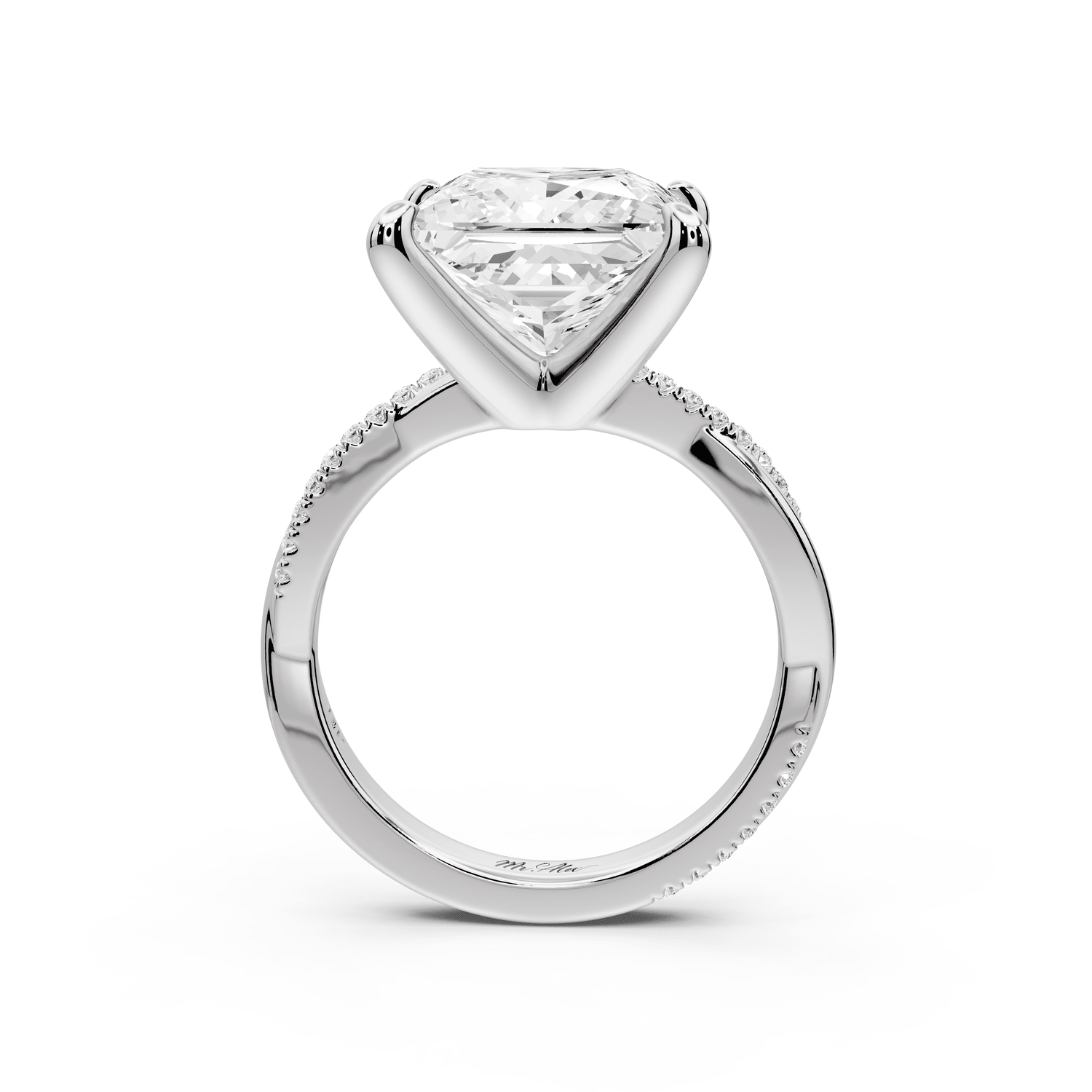 Ella - 5ct 18k white gold Princess Classic Solitaire Engagement Ring with Shared-Prong Pavé Band - Mr. Alex Jewelry
