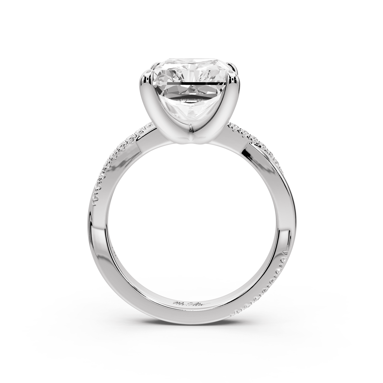 Ella - 5ct 18k white gold Radiant Classic Solitaire Engagement Ring with Shared-Prong Pavé Band - Mr. Alex Jewelry