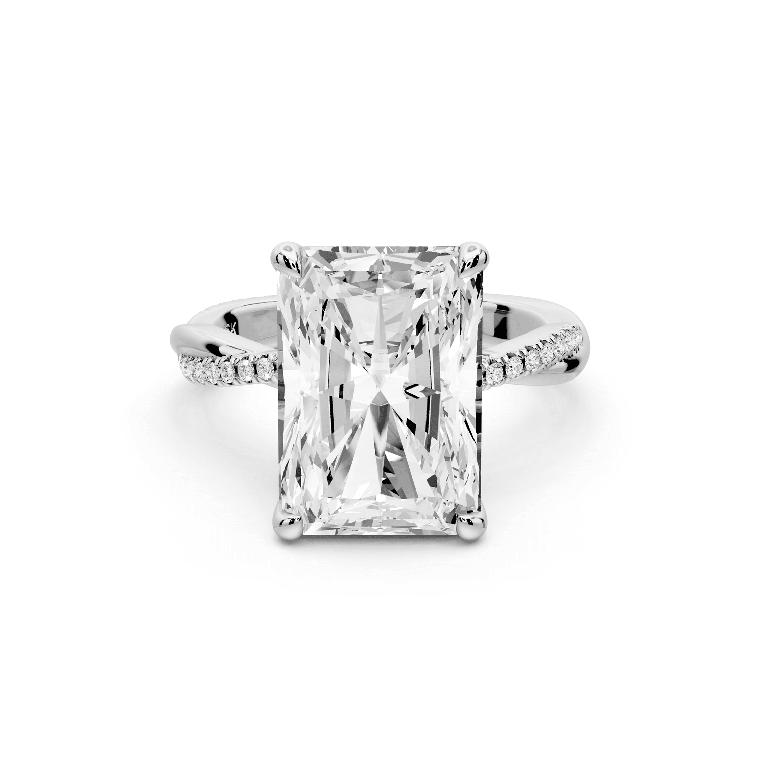 Ella - 5ct 18k white gold Radiant Classic Solitaire Engagement Ring with Shared-Prong Pavé Band - Mr. Alex Jewelry