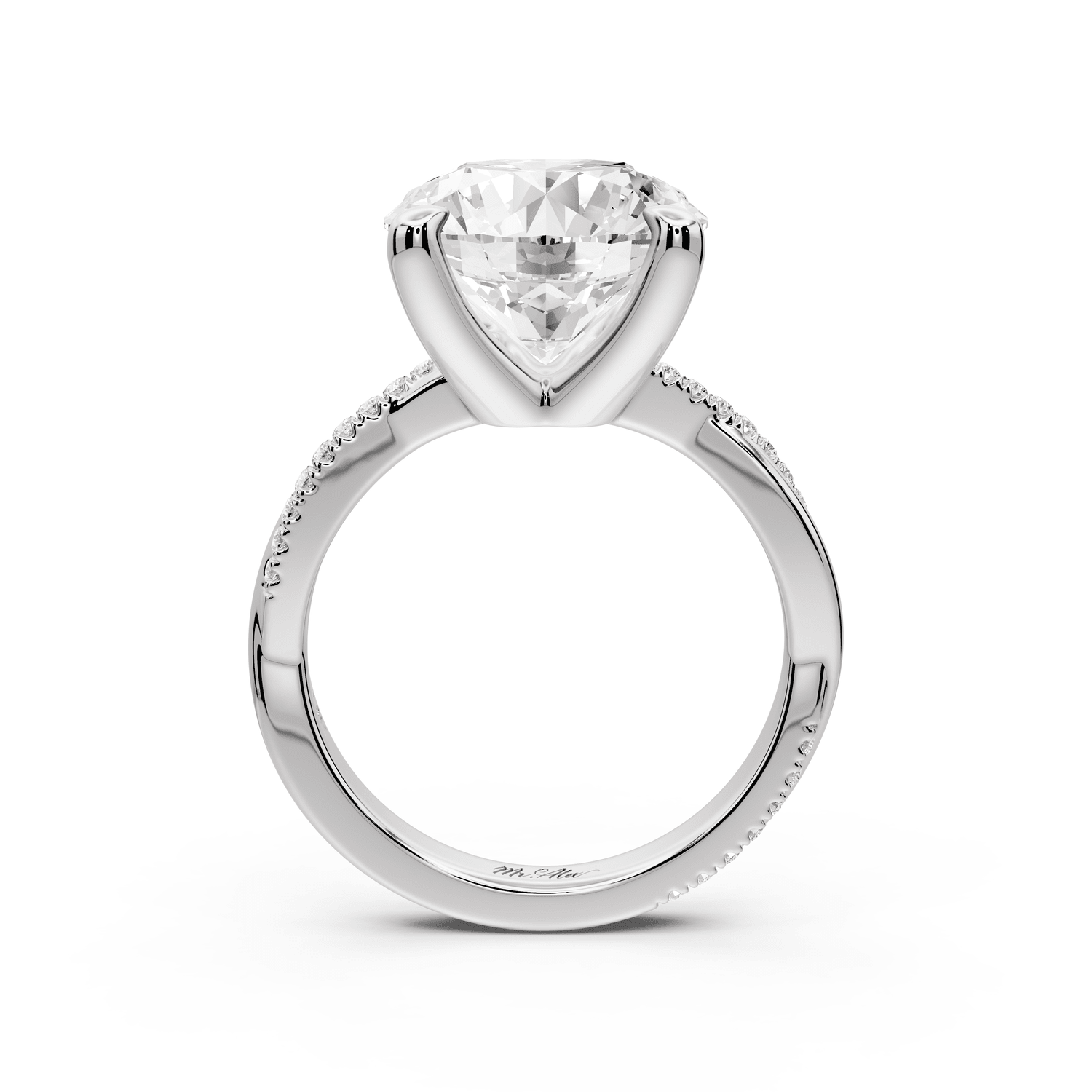 Ella - 5ct 18k white gold Round Classic Solitaire Engagement Ring with Shared-Prong Pavé Band - Mr. Alex Jewelry