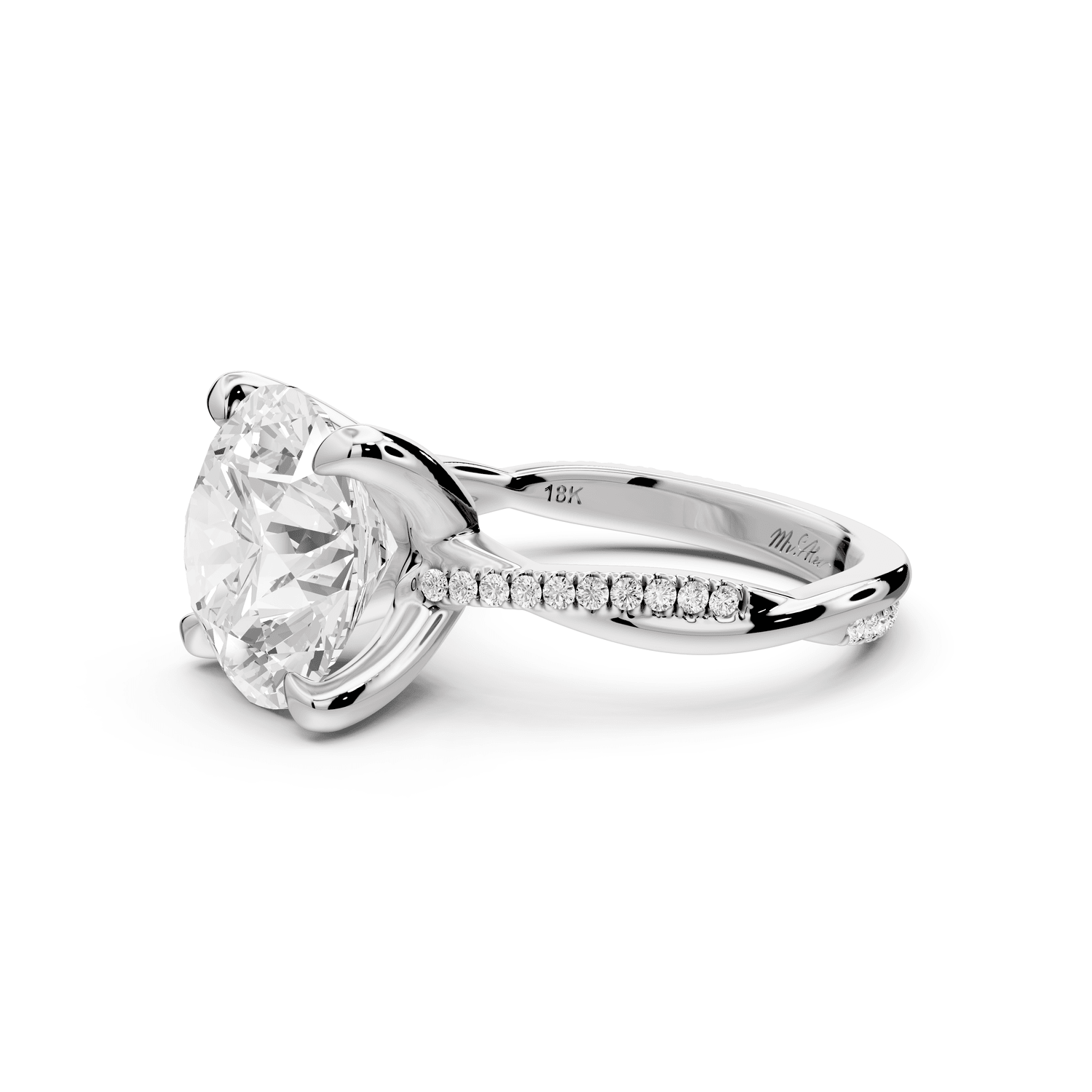 Ella - 5ct 18k white gold Round Classic Solitaire Engagement Ring with Shared-Prong Pavé Band - Mr. Alex Jewelry