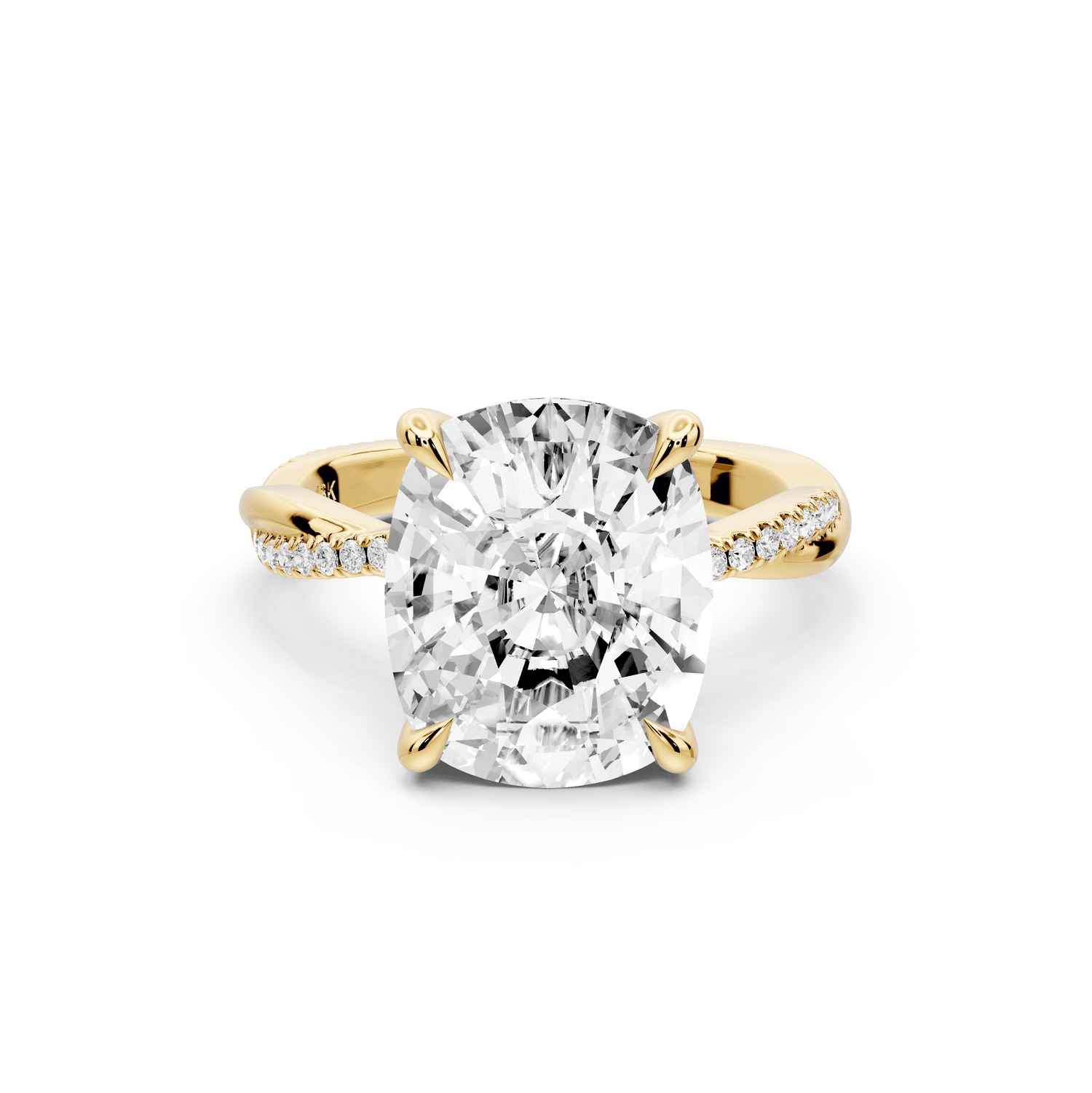 Ella - 5ct 18k yellow gold Ecushion Classic Solitaire Engagement Ring with Shared-Prong Pavé Band - Mr. Alex Jewelry