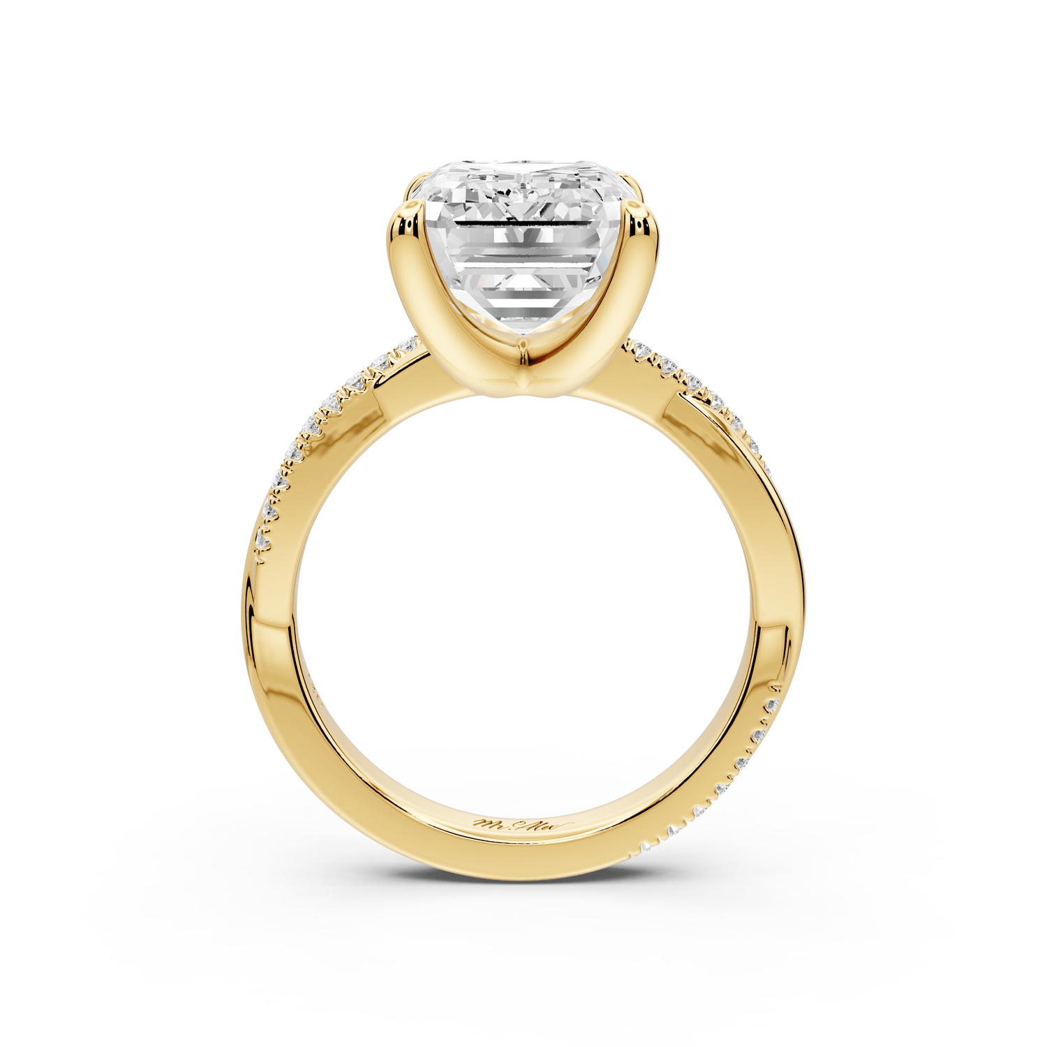 Ella - 5ct 18k yellow gold Emerald Classic Solitaire Engagement Ring with Shared-Prong Pavé Band - Mr. Alex Jewelry