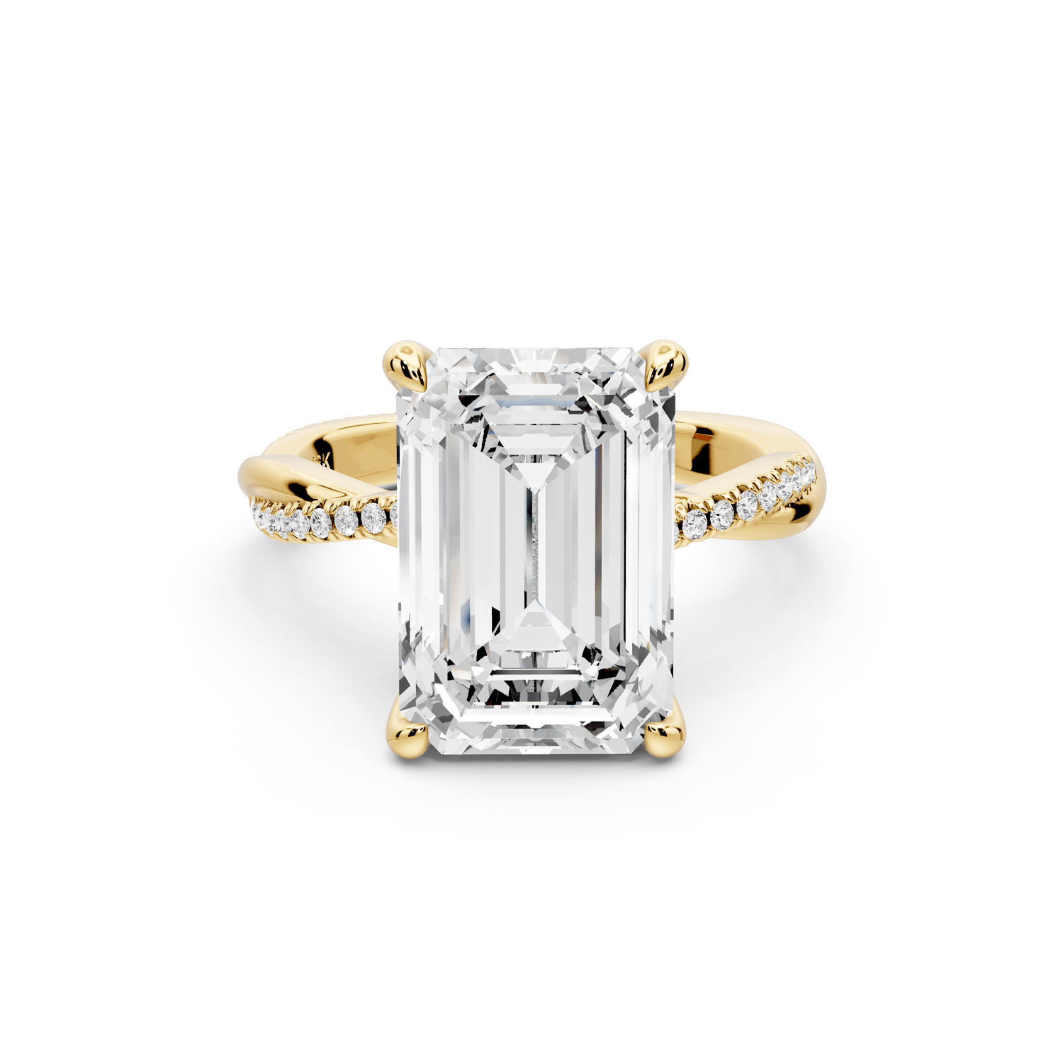Ella - 5ct 18k yellow gold Emerald Classic Solitaire Engagement Ring with Shared-Prong Pavé Band - Mr. Alex Jewelry
