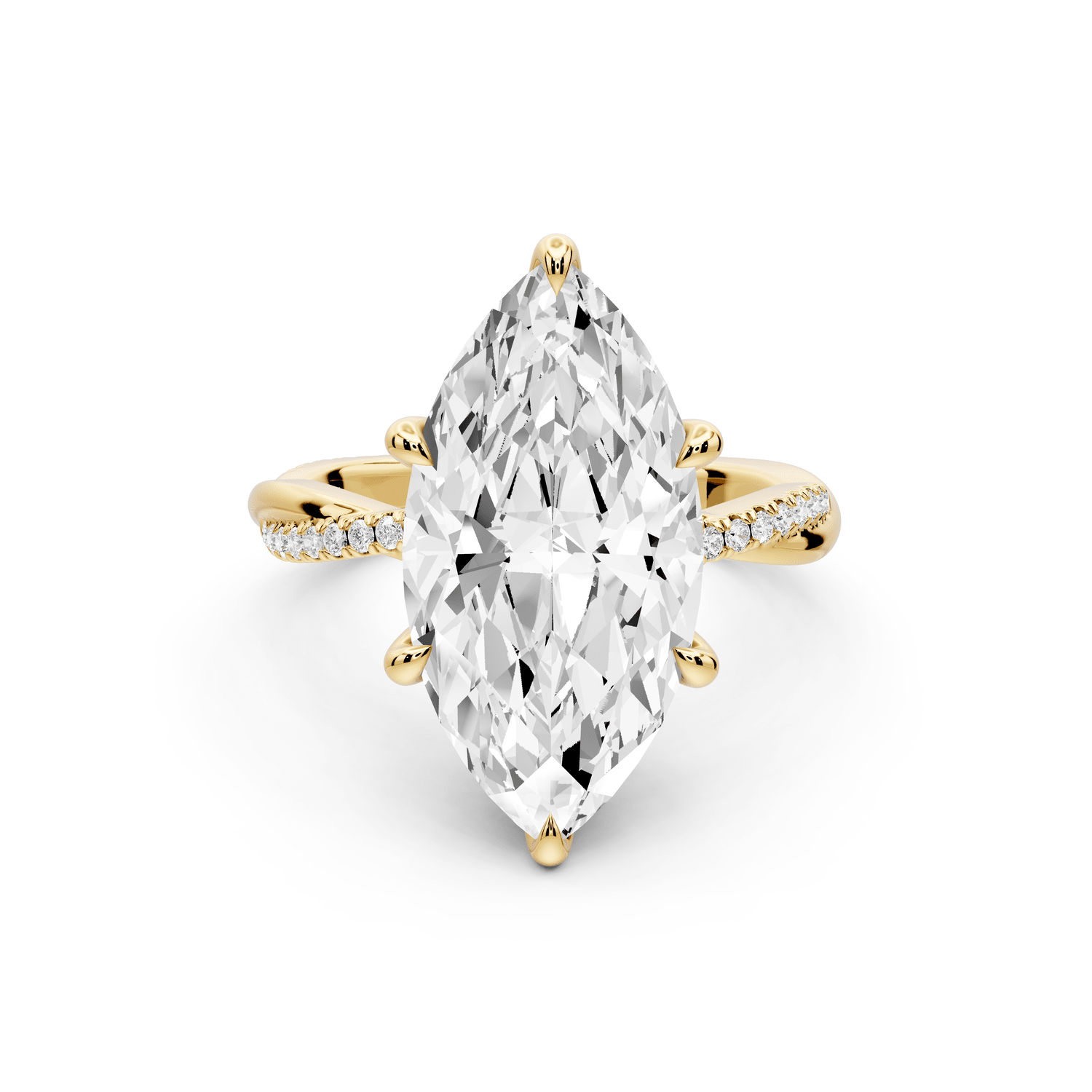 Ella - 5ct 18k yellow gold Marquise Classic Solitaire Engagement Ring with Shared-Prong Pavé Band - Mr. Alex Jewelry