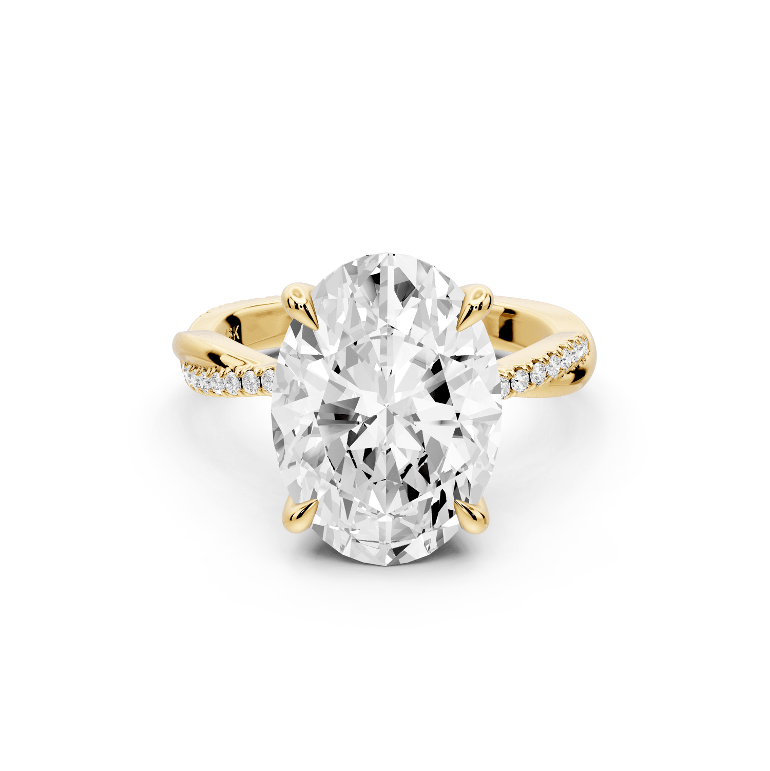 Ella - 5ct 18k yellow gold Oval Classic Solitaire Engagement Ring with Shared-Prong Pavé Band - Mr. Alex Jewelry