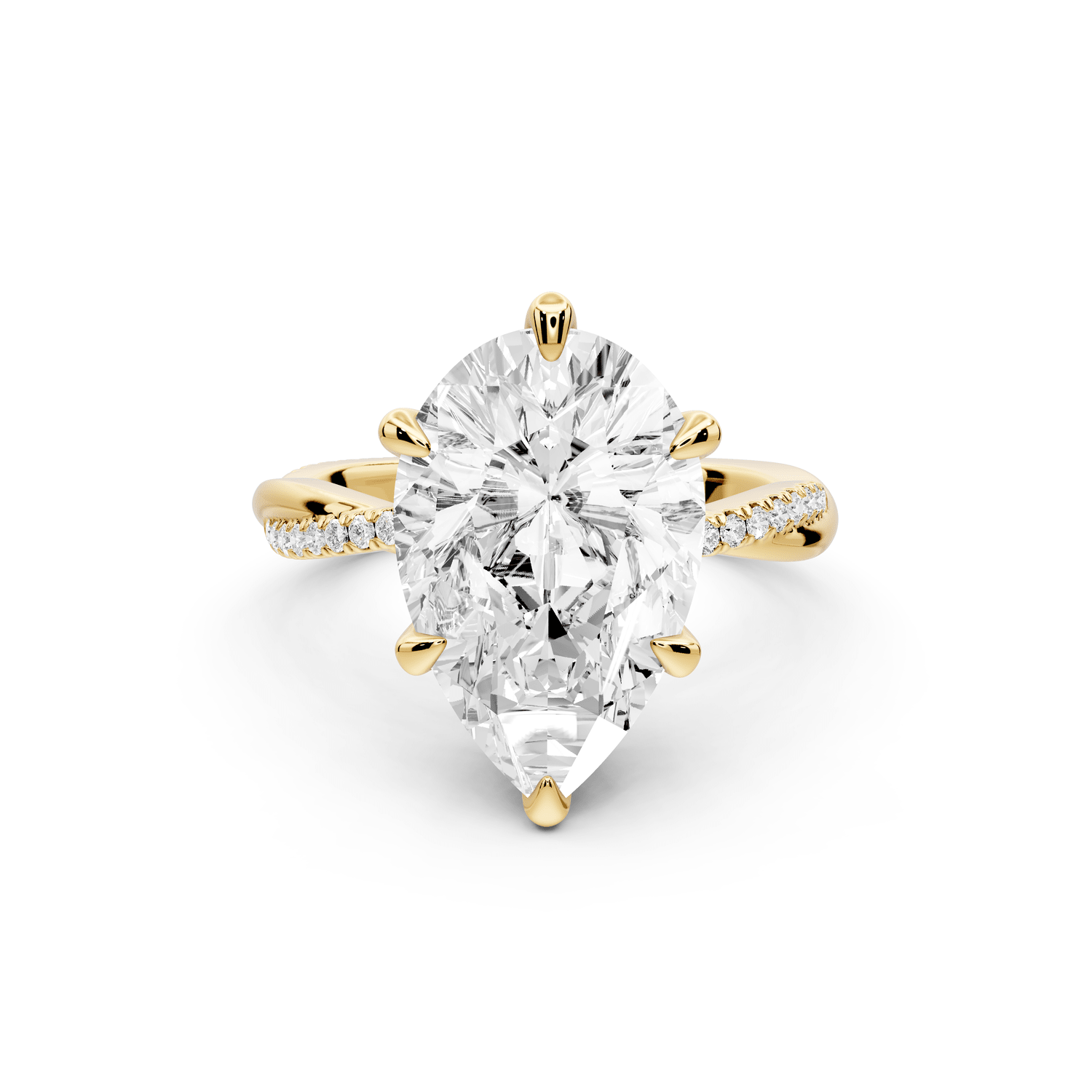 Ella - 5ct 18k yellow gold Pear Classic Solitaire Engagement Ring with Shared-Prong Pavé Band - Mr. Alex Jewelry