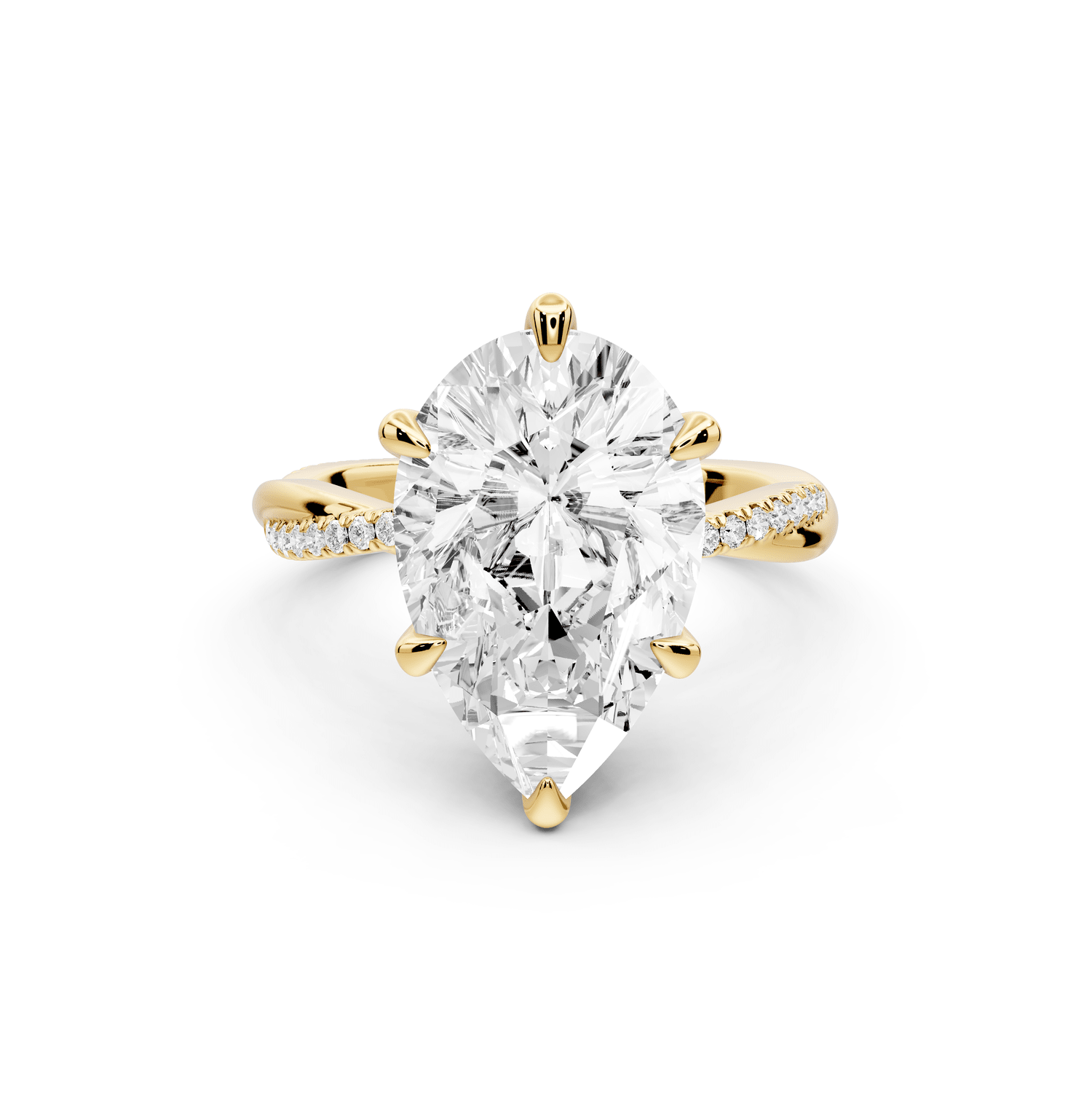 Ella - 5ct 18k yellow gold Pear Classic Solitaire Engagement Ring with Shared-Prong Pavé Band - Mr. Alex Jewelry