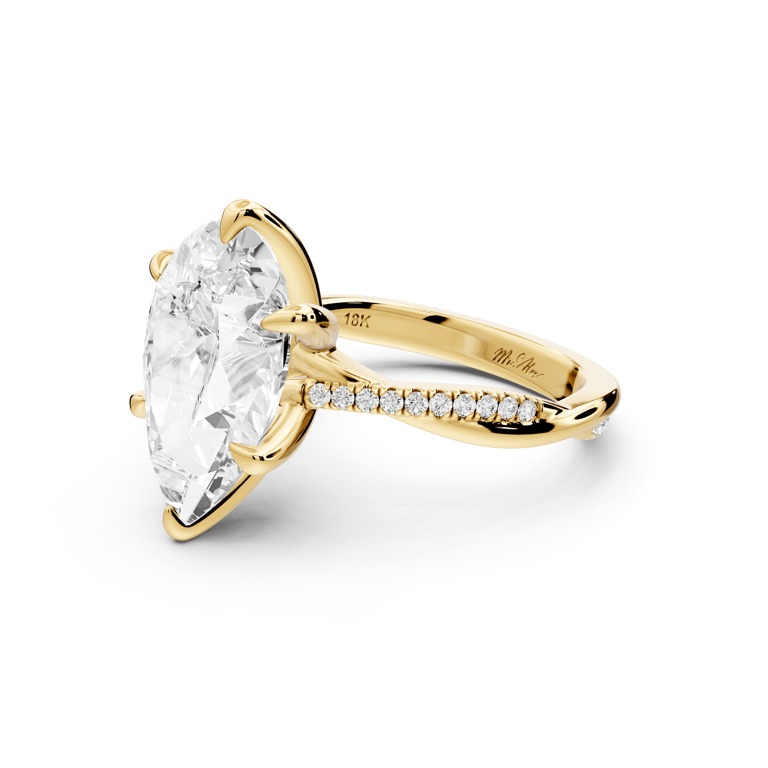 Ella - 5ct 18k yellow gold Pear Classic Solitaire Engagement Ring with Shared-Prong Pavé Band - Mr. Alex Jewelry