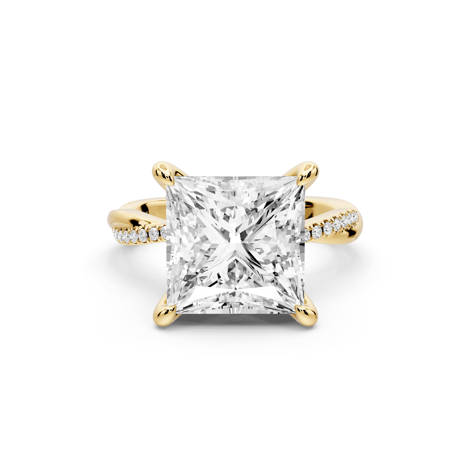 Ella - 5ct 18k yellow gold Princess Classic Solitaire Engagement Ring with Shared-Prong Pavé Band - Mr. Alex Jewelry