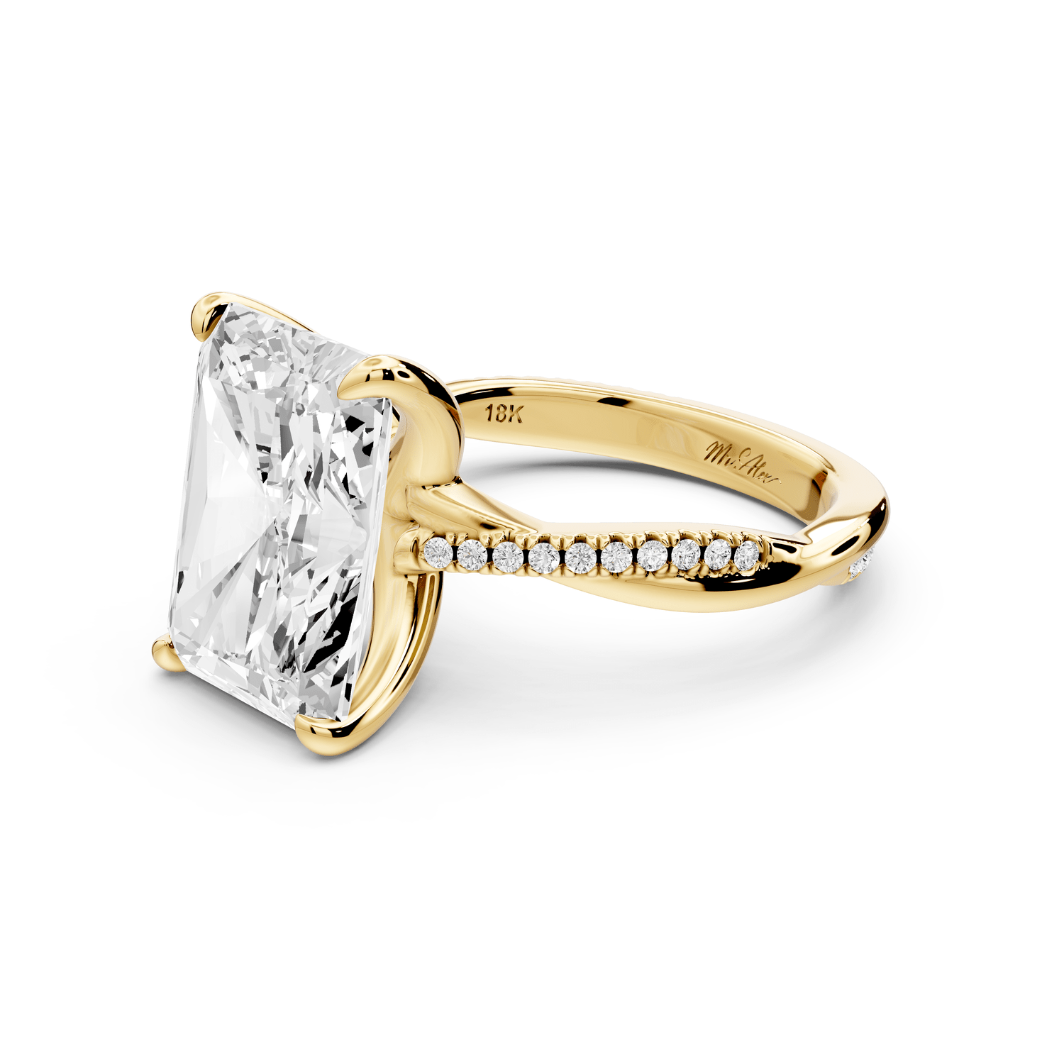 Ella - 5ct 18k yellow gold Radiant Classic Solitaire Engagement Ring with Shared-Prong Pavé Band - Mr. Alex Jewelry