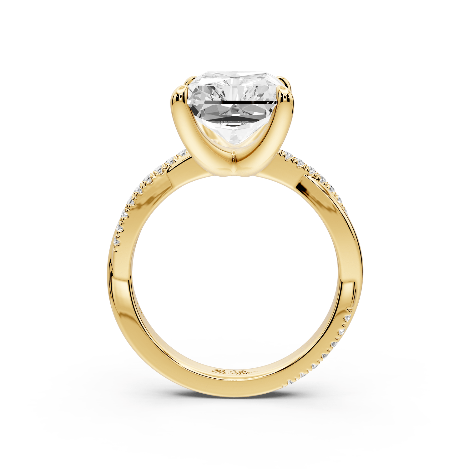 Ella - 5ct 18k yellow gold Radiant Classic Solitaire Engagement Ring with Shared-Prong Pavé Band - Mr. Alex Jewelry