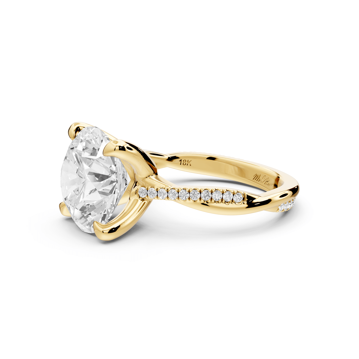 Ella - 5ct 18k yellow gold Round Classic Solitaire Engagement Ring with Shared-Prong Pavé Band - Mr. Alex Jewelry