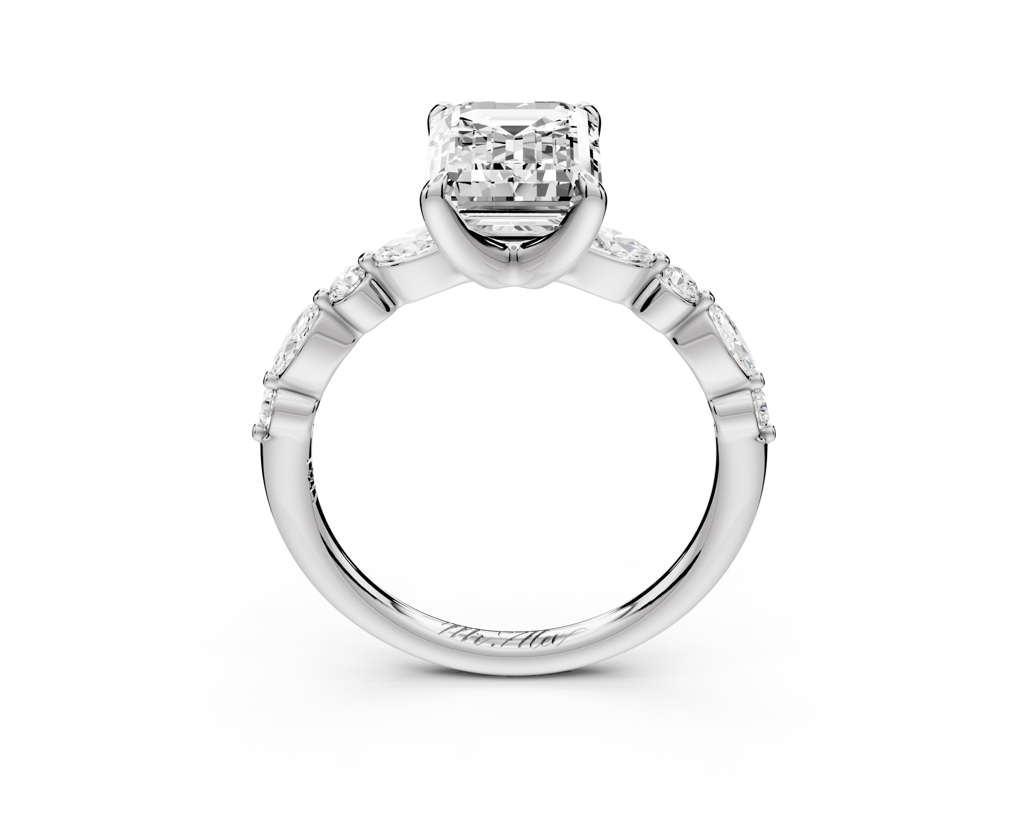 Emerald Cut Diamond Engagement Ring (AJ107E) - Mr. Alex Jewelry