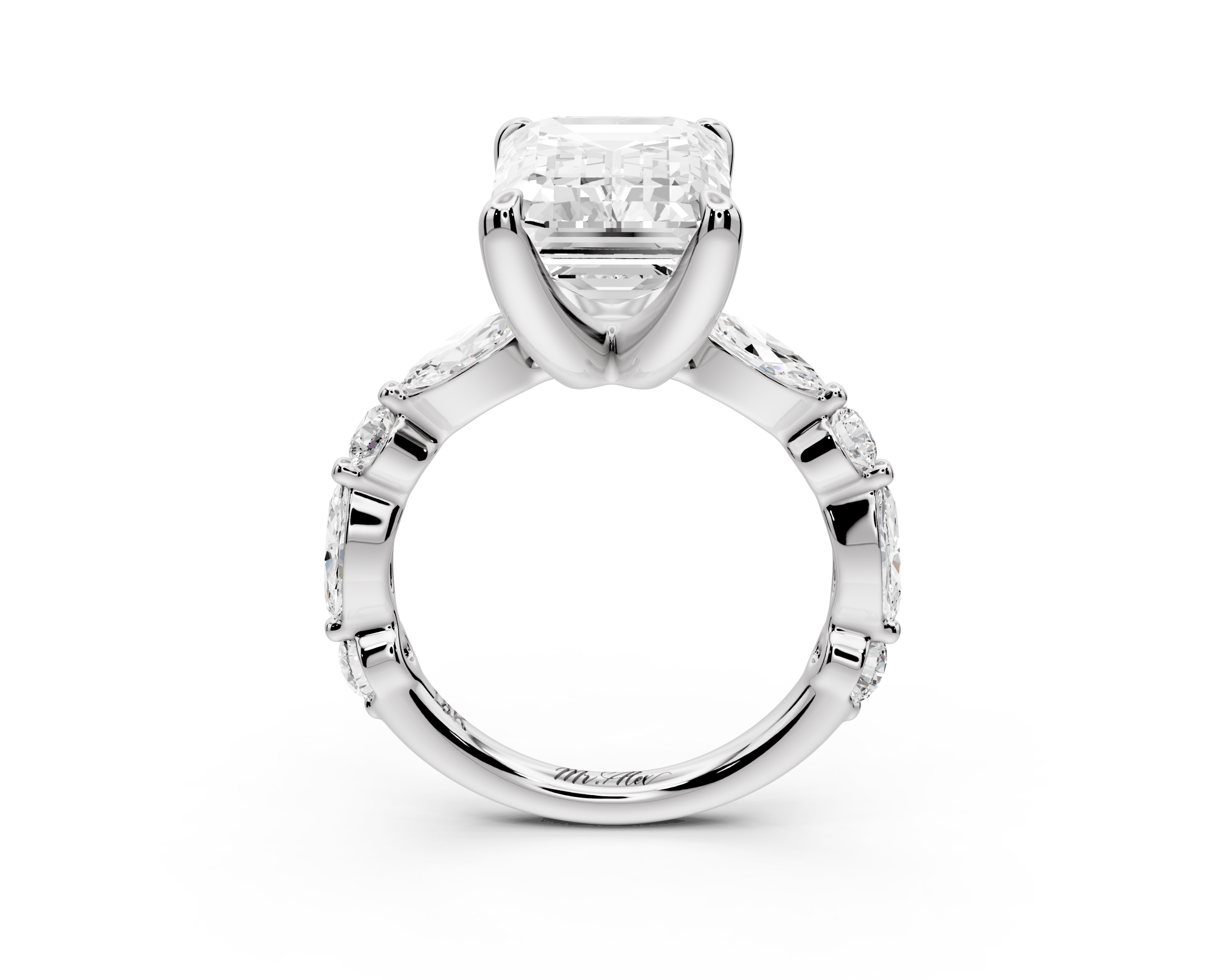 Emerald Cut Diamond Engagement Ring (AJ107E) - Mr. Alex Jewelry